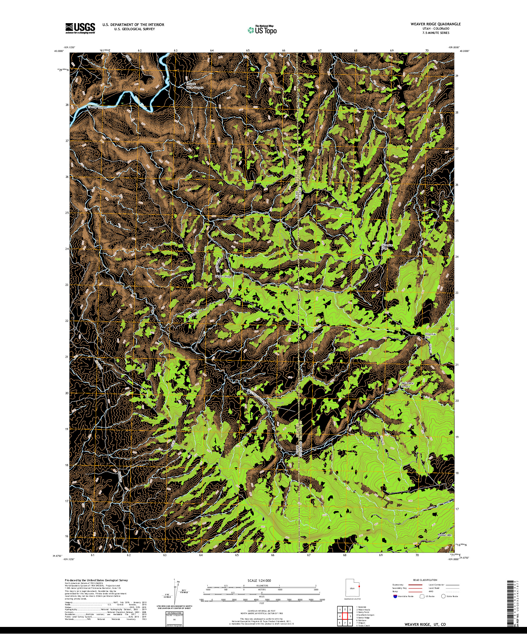 USGS US TOPO 7.5-MINUTE MAP FOR WEAVER RIDGE, UT,CO 2020
