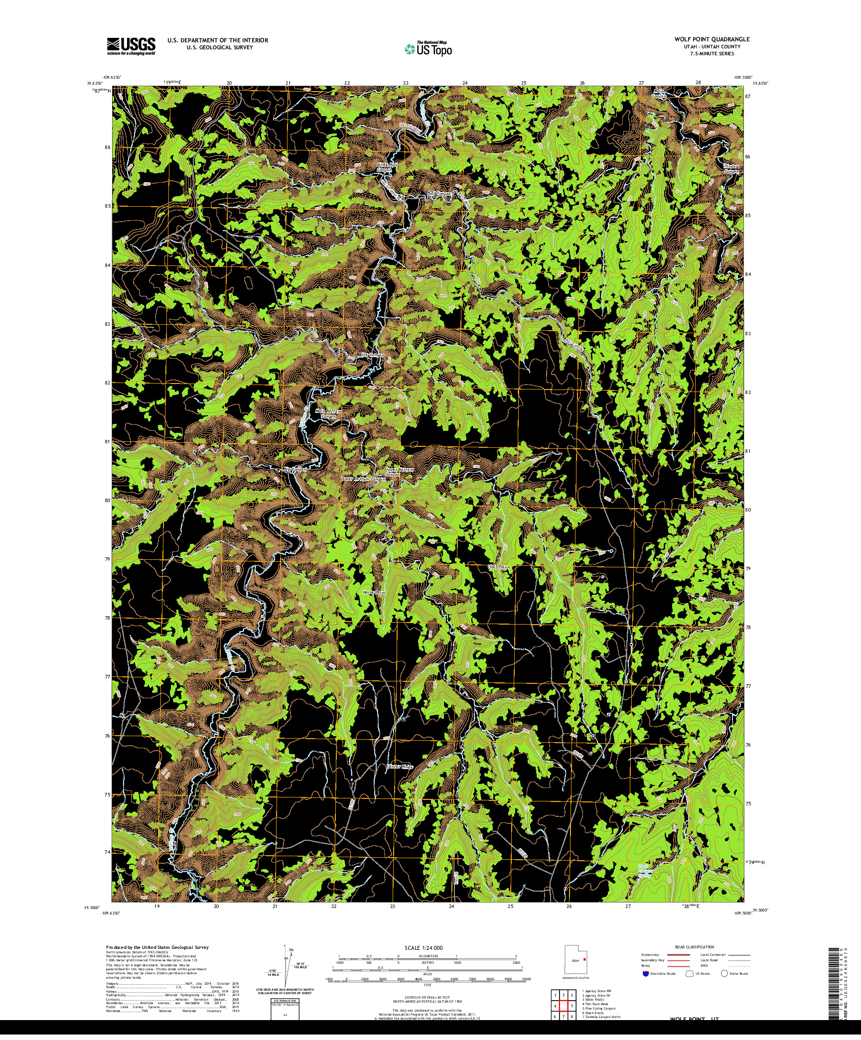 USGS US TOPO 7.5-MINUTE MAP FOR WOLF POINT, UT 2020