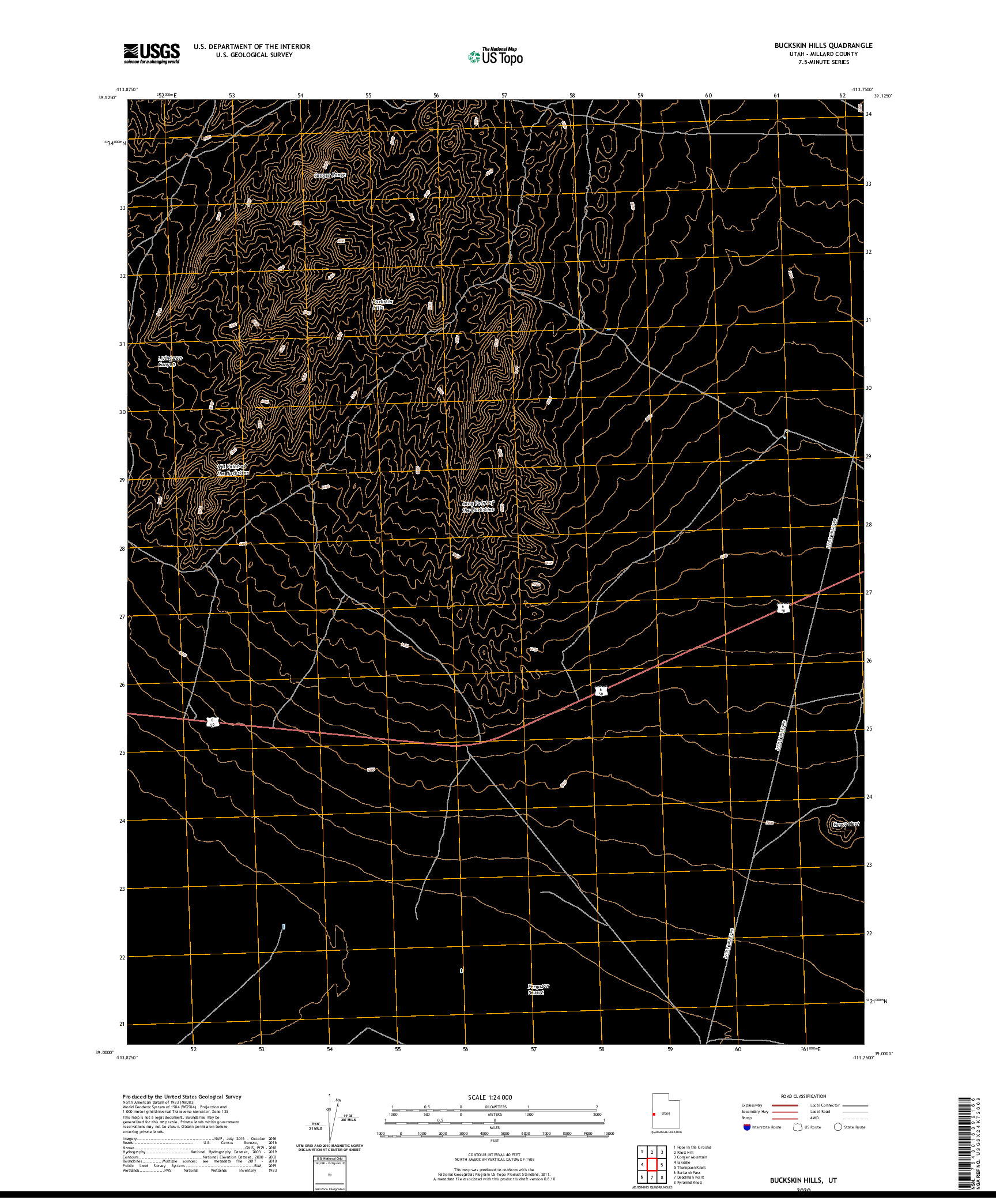 USGS US TOPO 7.5-MINUTE MAP FOR BUCKSKIN HILLS, UT 2020