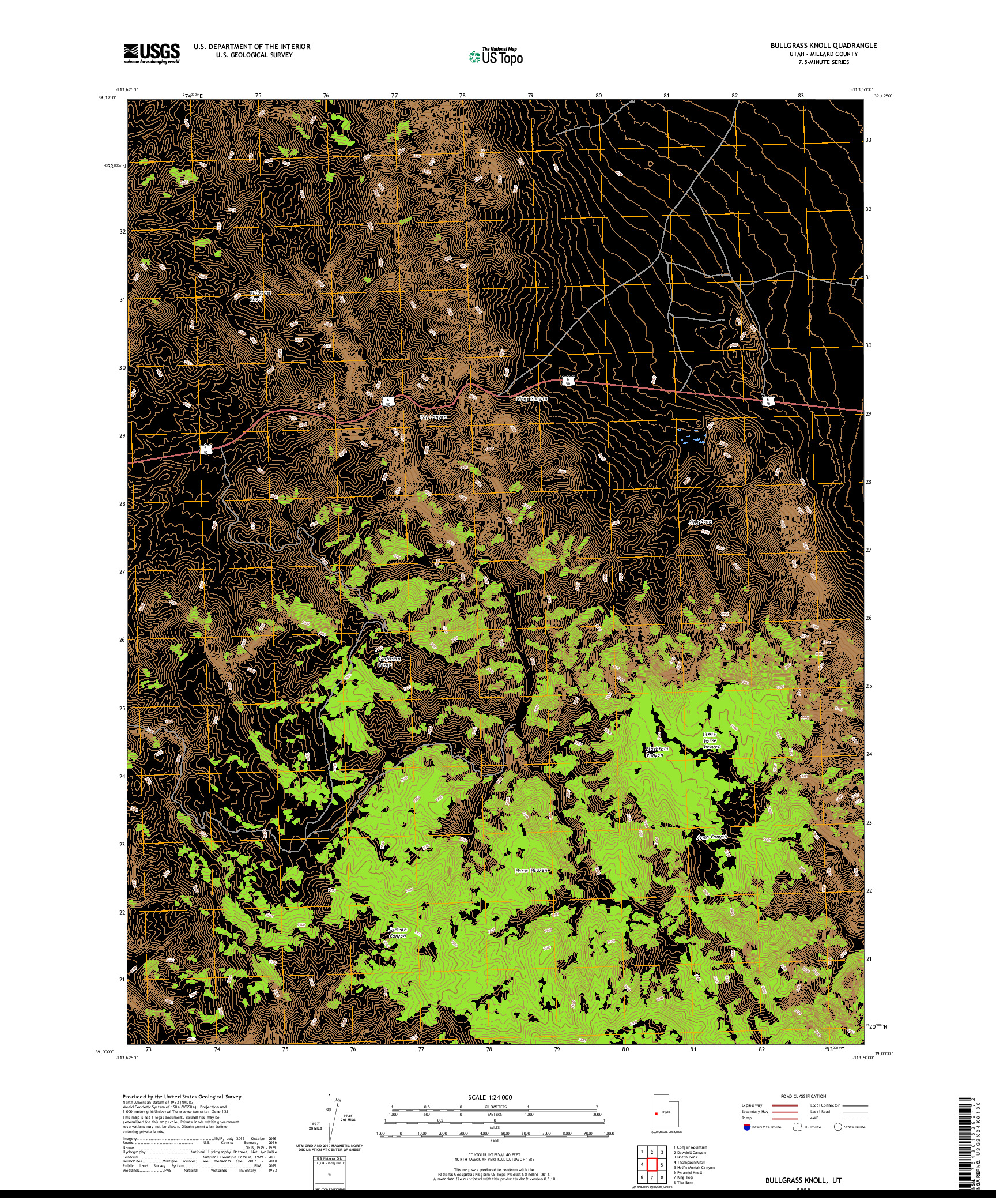 USGS US TOPO 7.5-MINUTE MAP FOR BULLGRASS KNOLL, UT 2020