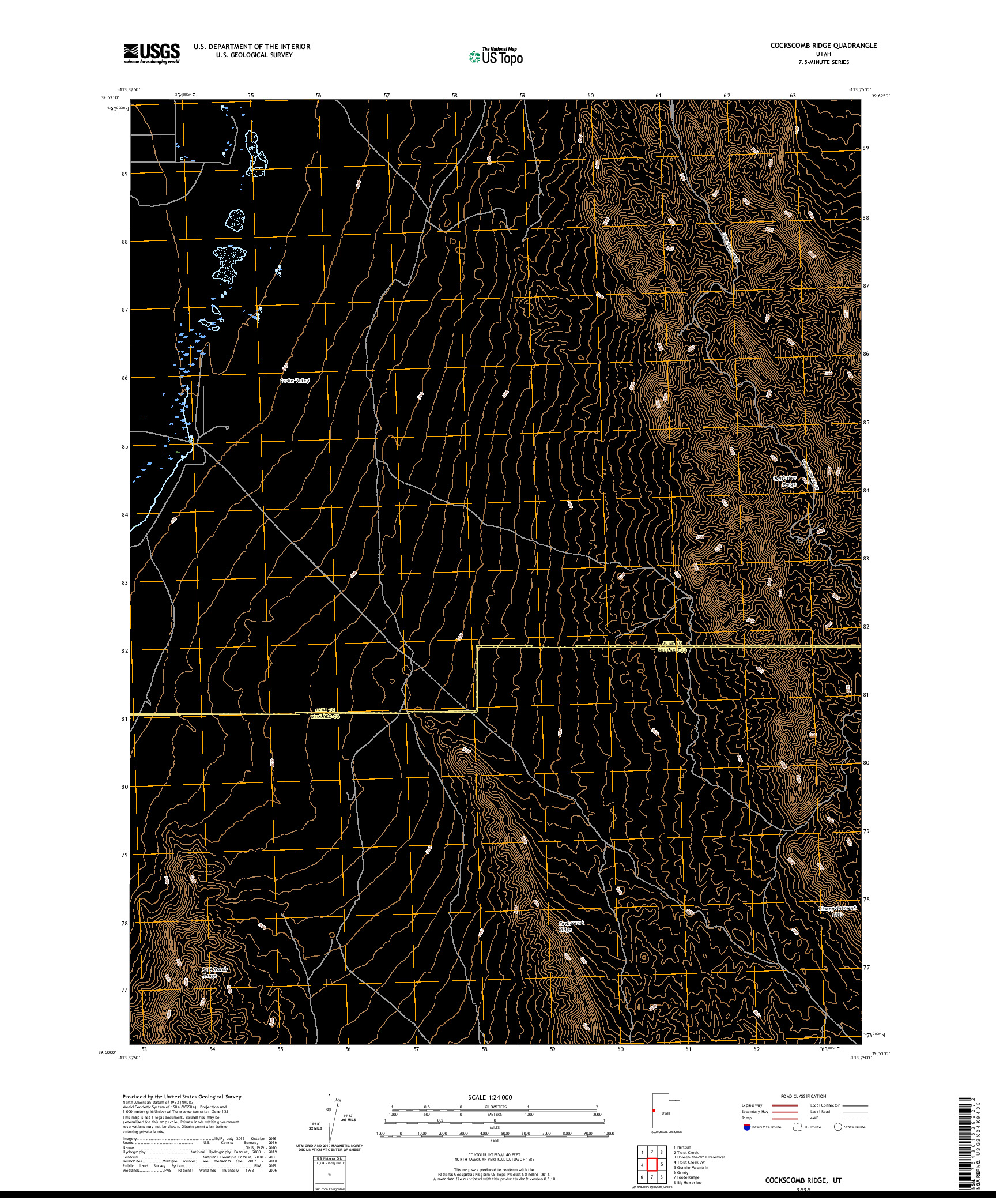 USGS US TOPO 7.5-MINUTE MAP FOR COCKSCOMB RIDGE, UT 2020