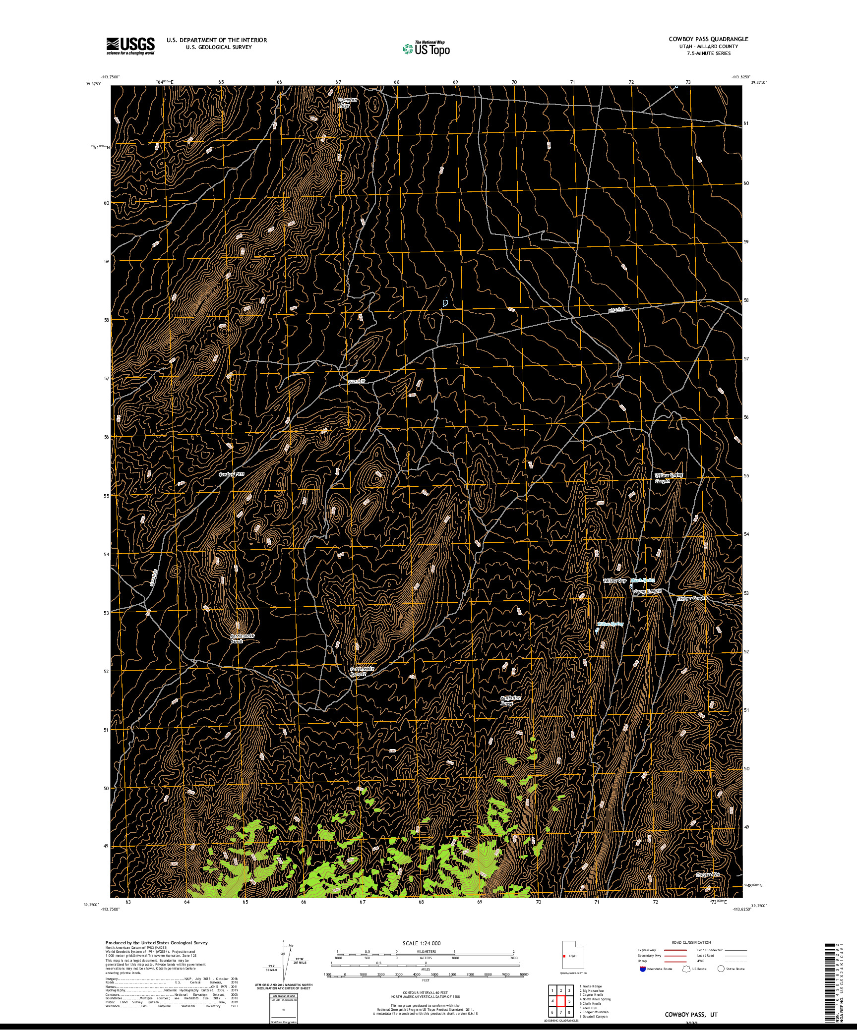 USGS US TOPO 7.5-MINUTE MAP FOR COWBOY PASS, UT 2020