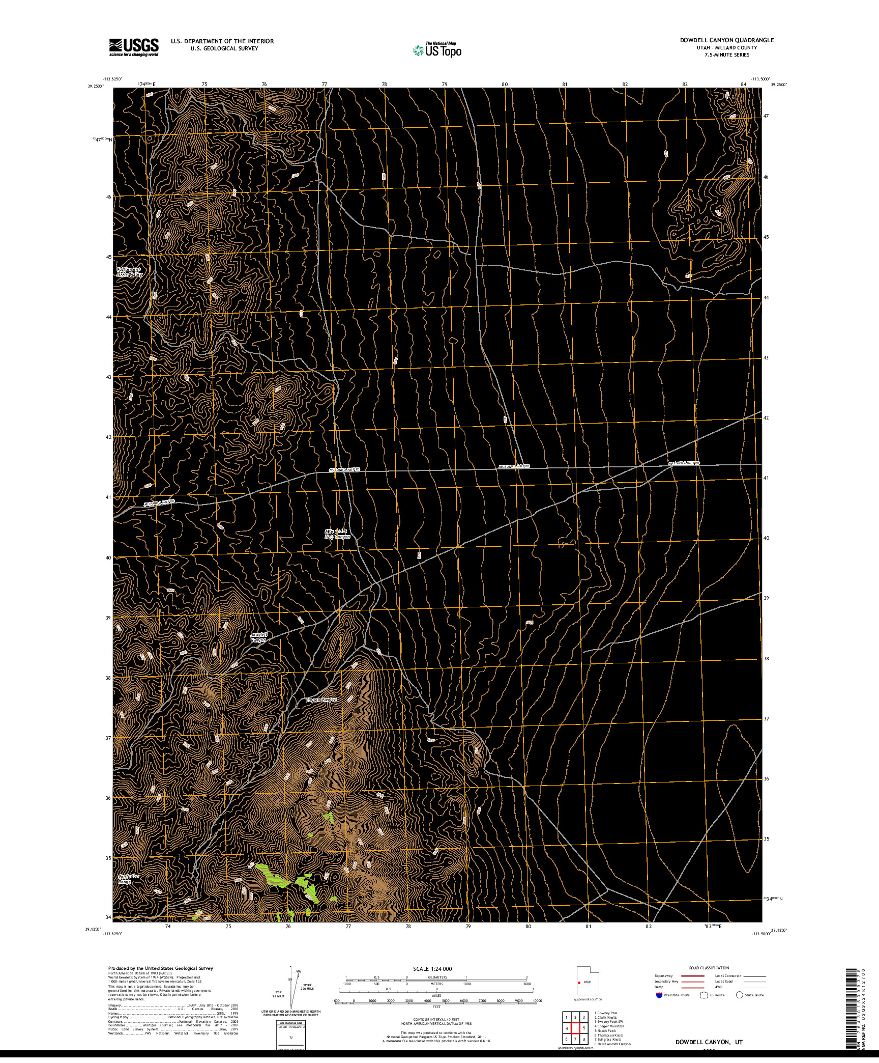 USGS US TOPO 7.5-MINUTE MAP FOR DOWDELL CANYON, UT 2020