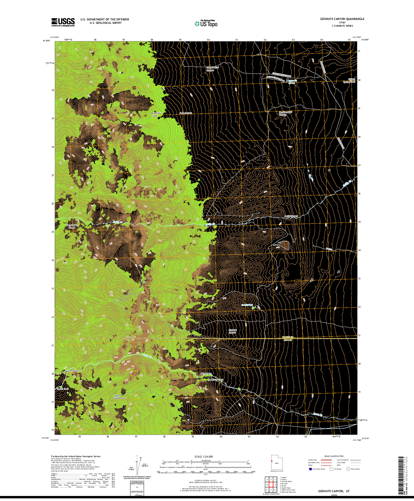USGS US TOPO 7.5-MINUTE MAP FOR GOSHUTE CANYON, UT 2020