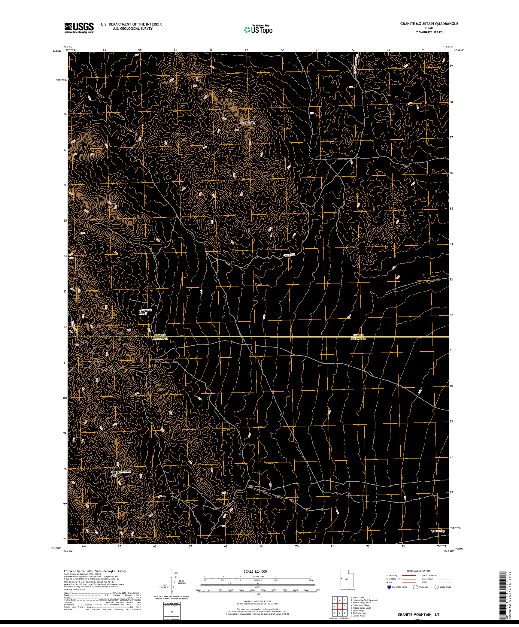 USGS US TOPO 7.5-MINUTE MAP FOR GRANITE MOUNTAIN, UT 2020