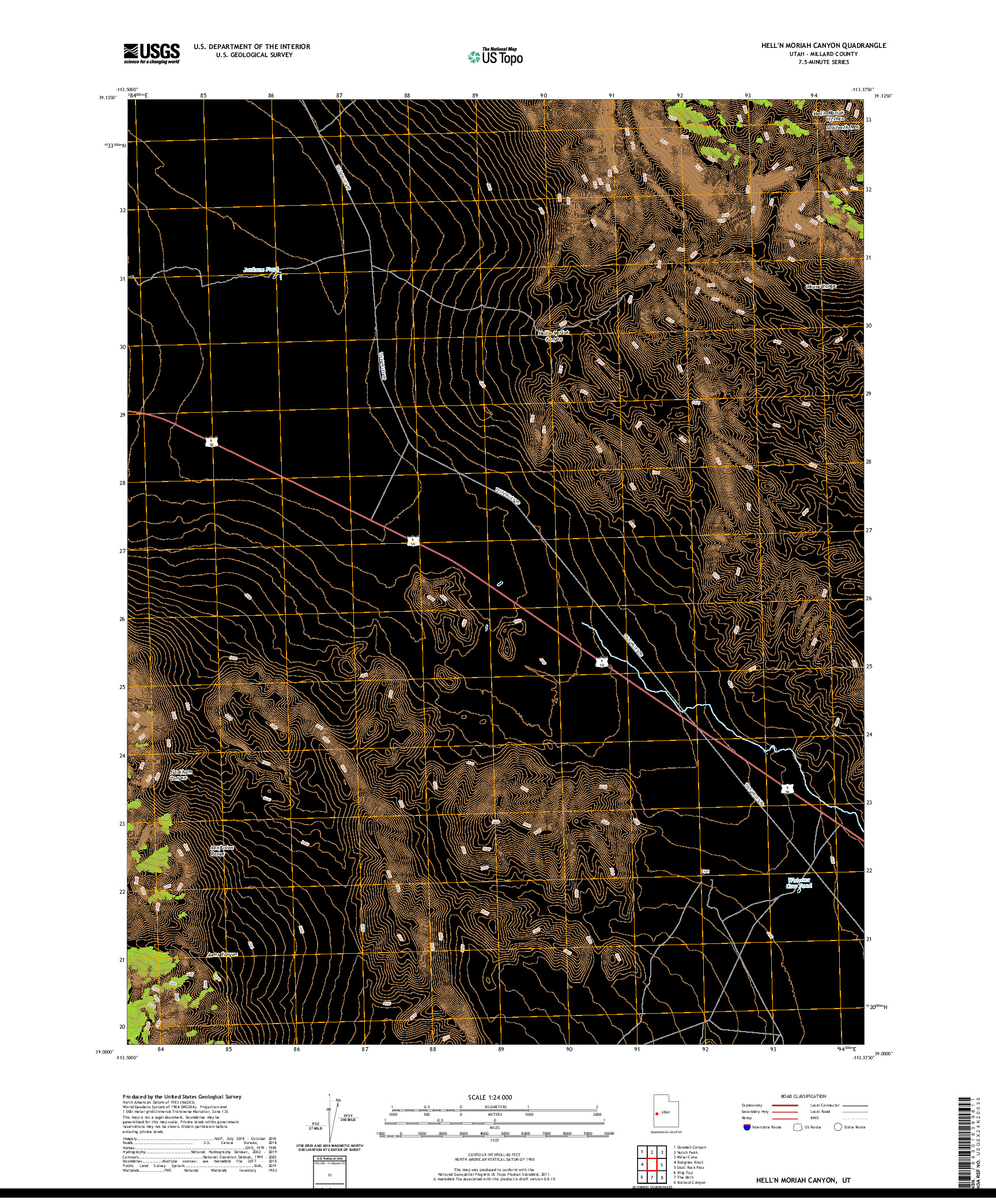 USGS US TOPO 7.5-MINUTE MAP FOR HELL'N MORIAH CANYON, UT 2020