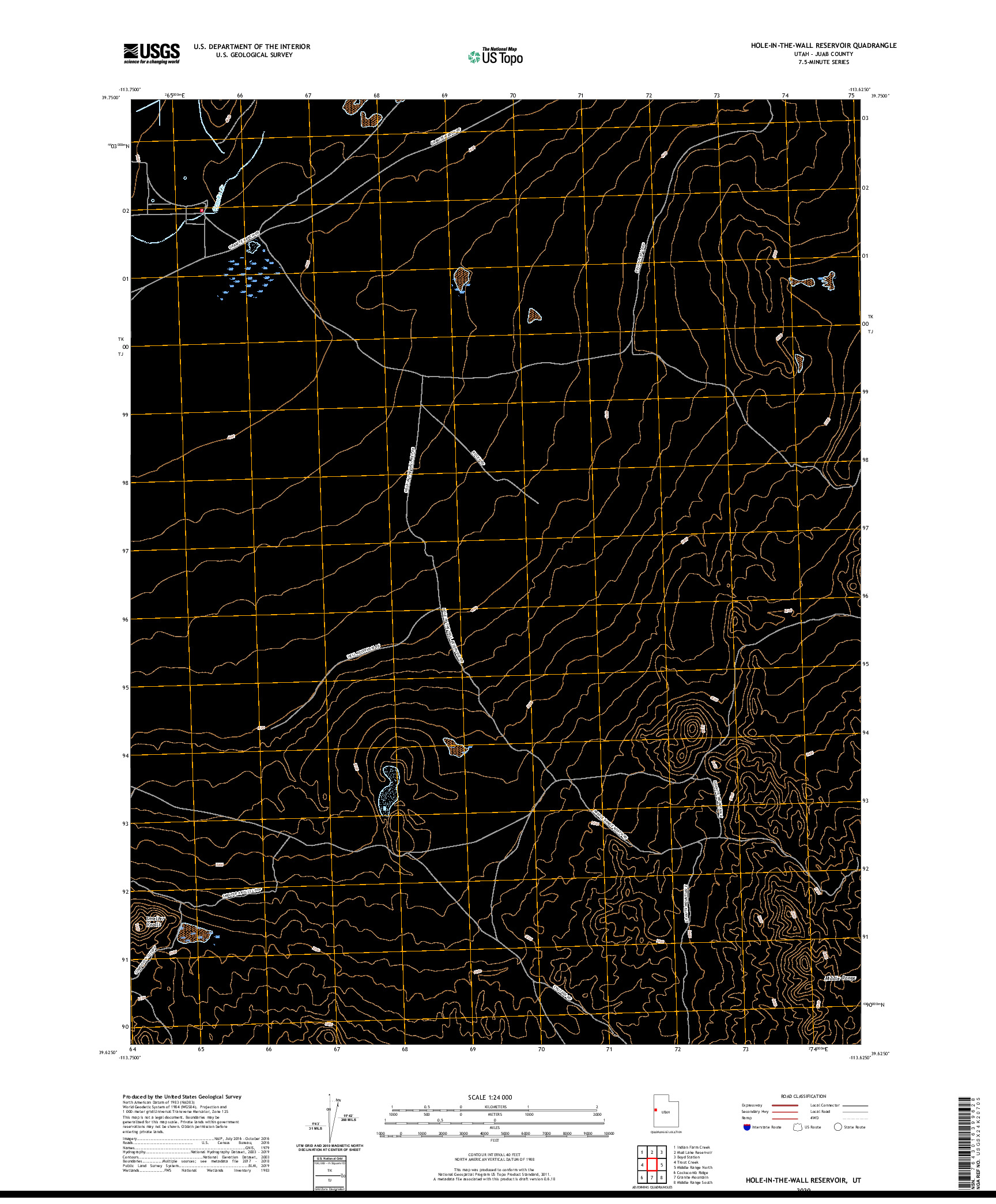 USGS US TOPO 7.5-MINUTE MAP FOR HOLE-IN-THE-WALL RESERVOIR, UT 2020