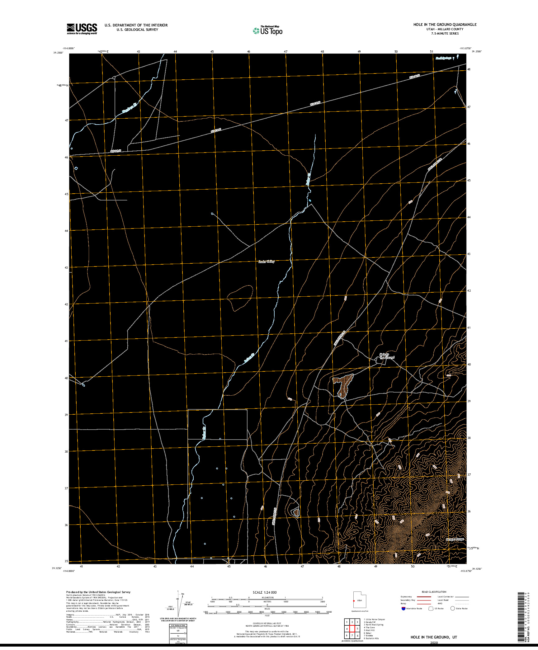 USGS US TOPO 7.5-MINUTE MAP FOR HOLE IN THE GROUND, UT 2020