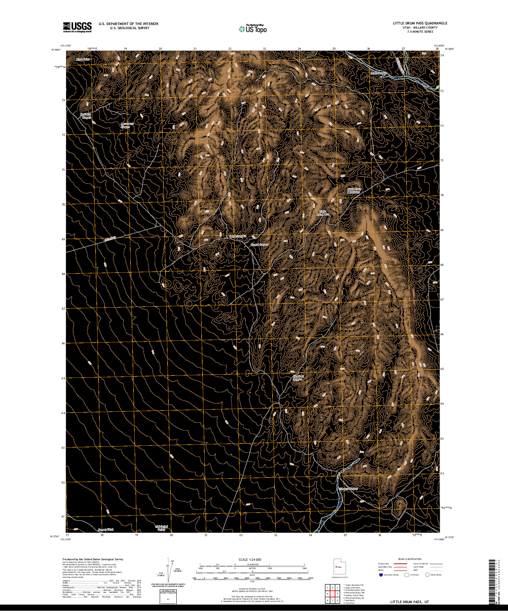 USGS US TOPO 7.5-MINUTE MAP FOR LITTLE DRUM PASS, UT 2020