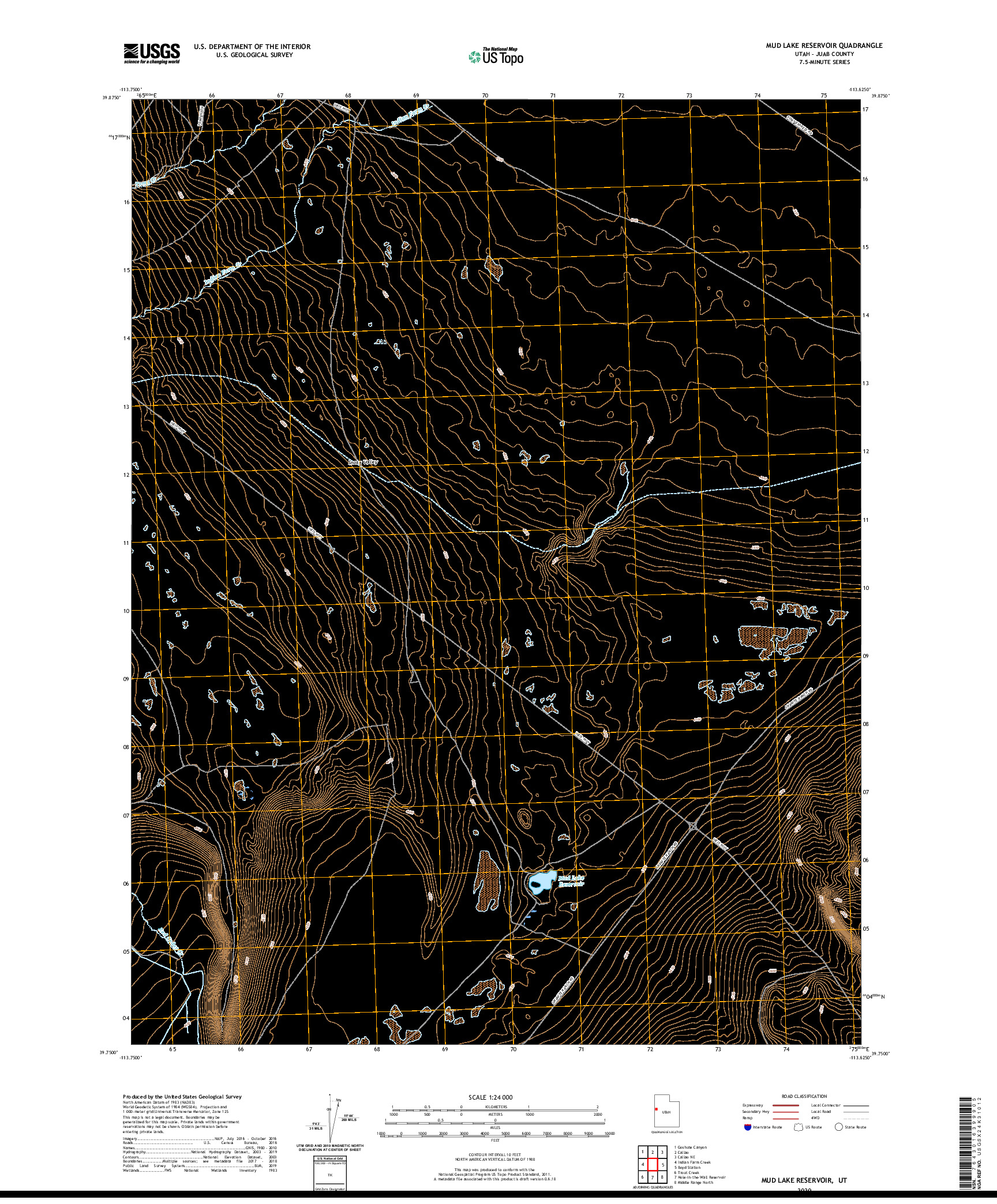 USGS US TOPO 7.5-MINUTE MAP FOR MUD LAKE RESERVOIR, UT 2020