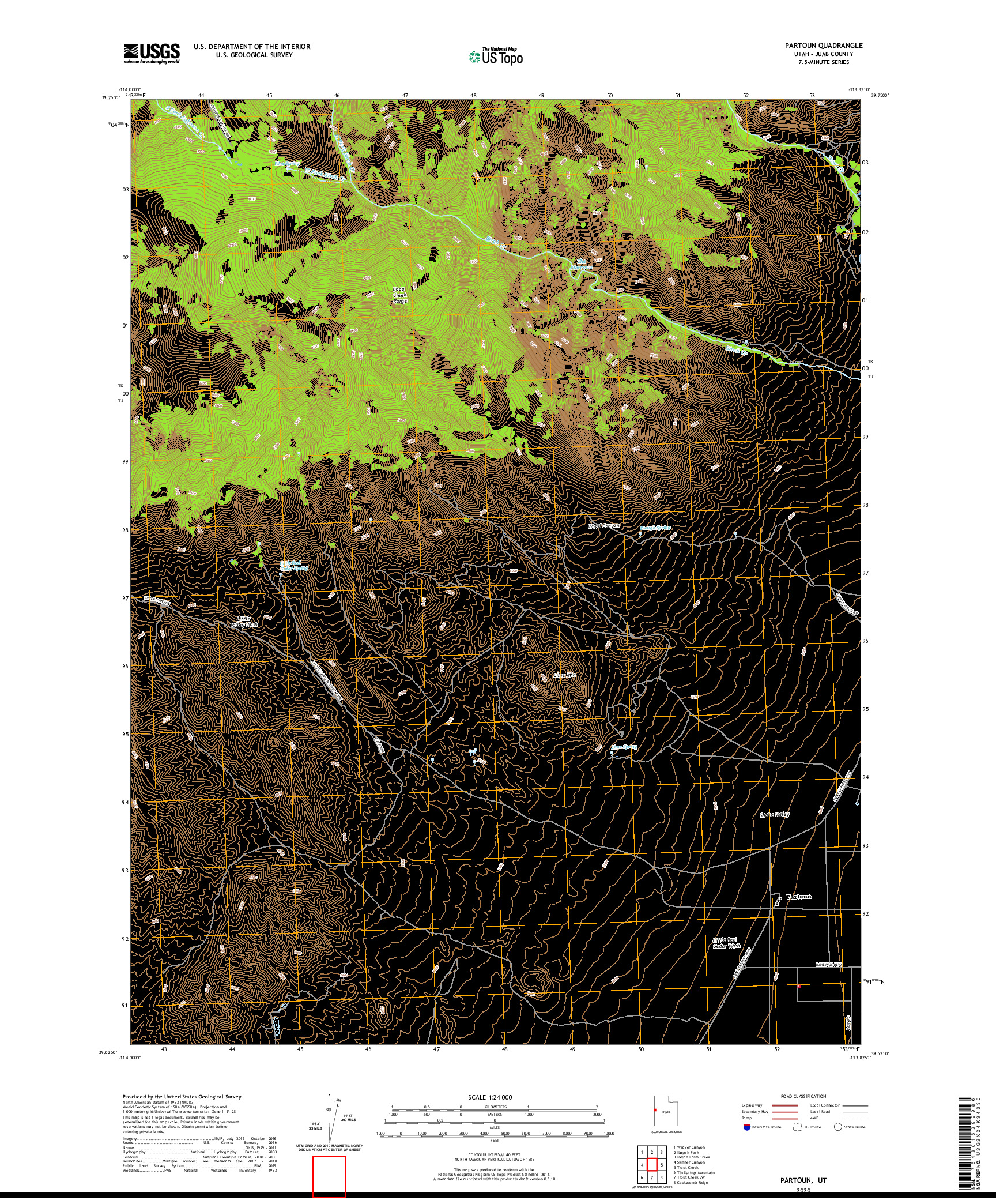 USGS US TOPO 7.5-MINUTE MAP FOR PARTOUN, UT 2020