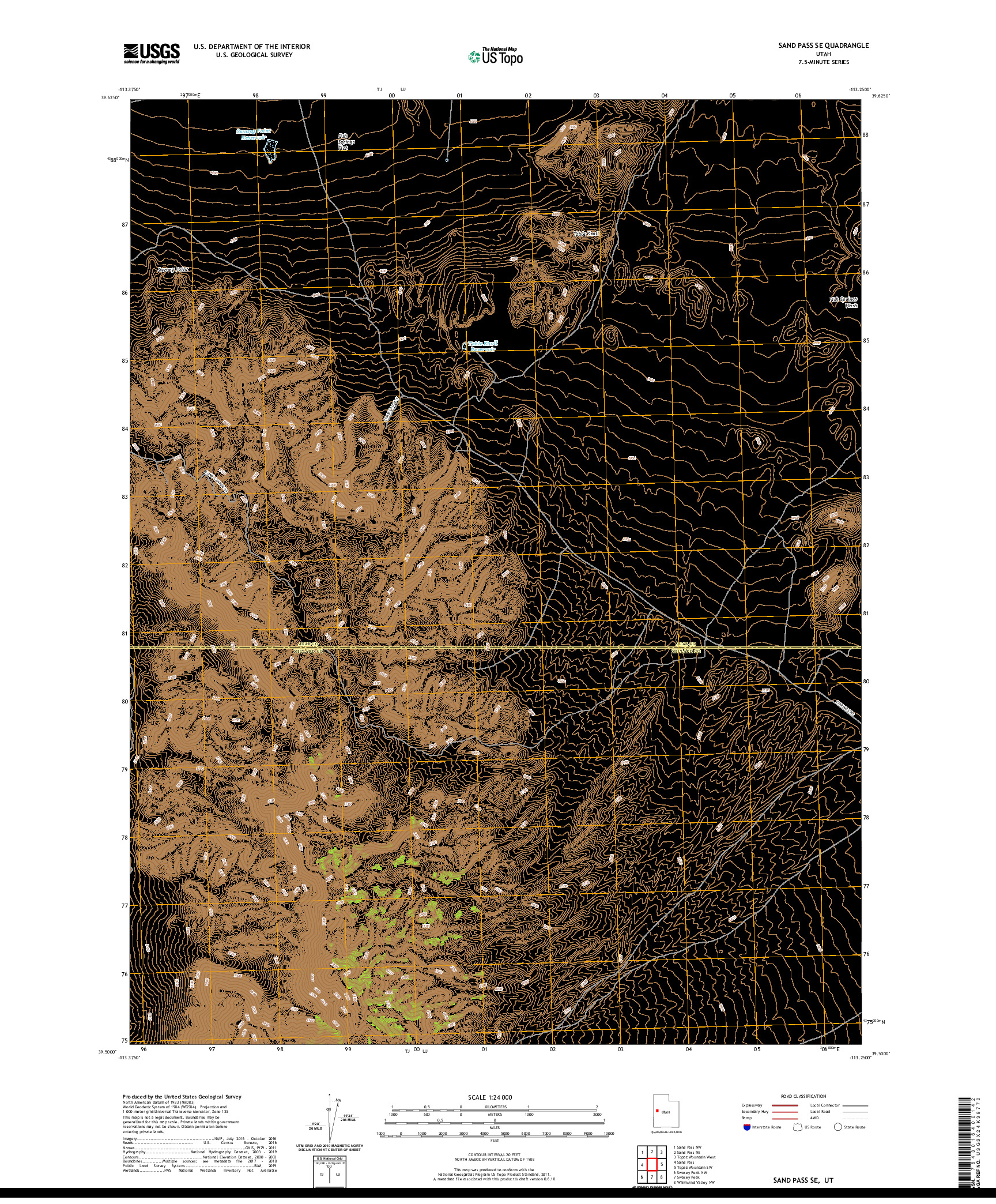 USGS US TOPO 7.5-MINUTE MAP FOR SAND PASS SE, UT 2020