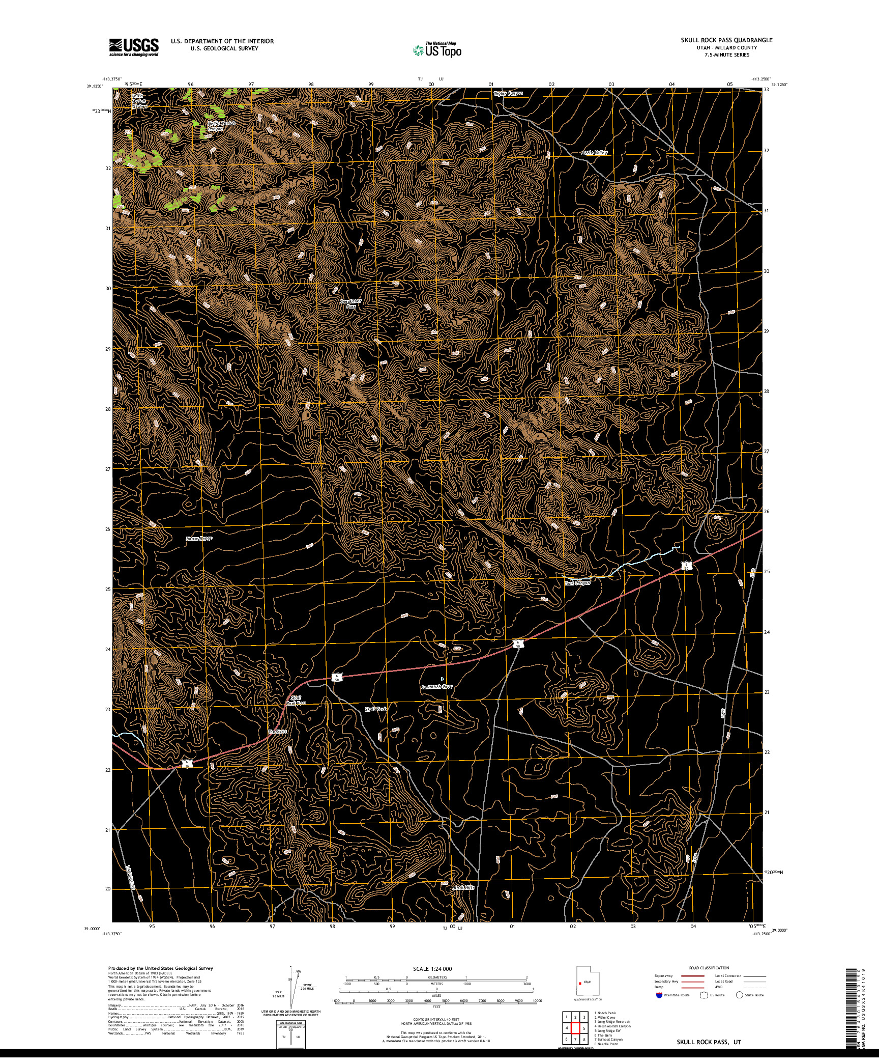 USGS US TOPO 7.5-MINUTE MAP FOR SKULL ROCK PASS, UT 2020