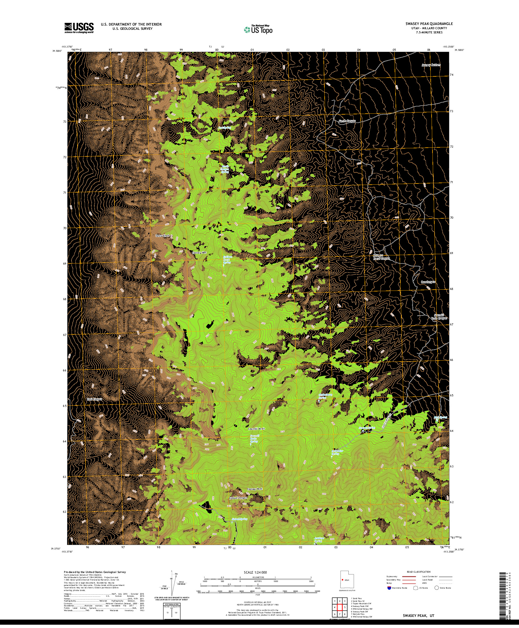 USGS US TOPO 7.5-MINUTE MAP FOR SWASEY PEAK, UT 2020