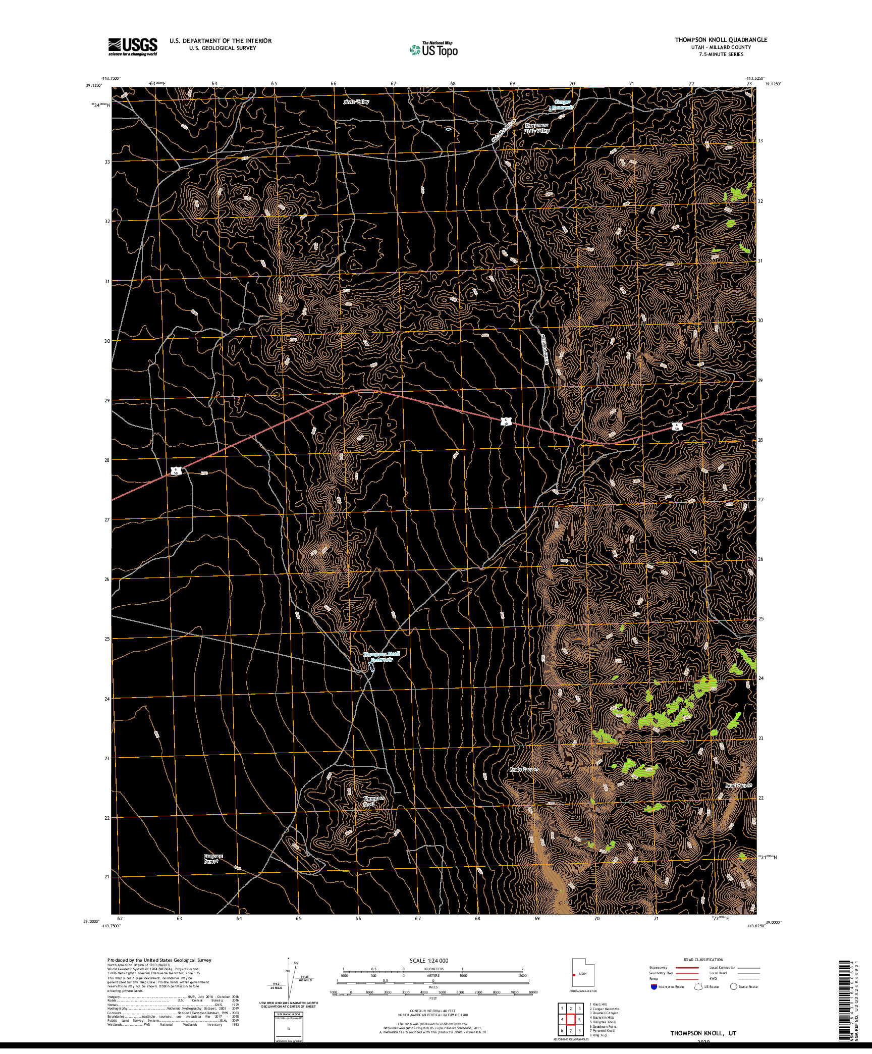 USGS US TOPO 7.5-MINUTE MAP FOR THOMPSON KNOLL, UT 2020