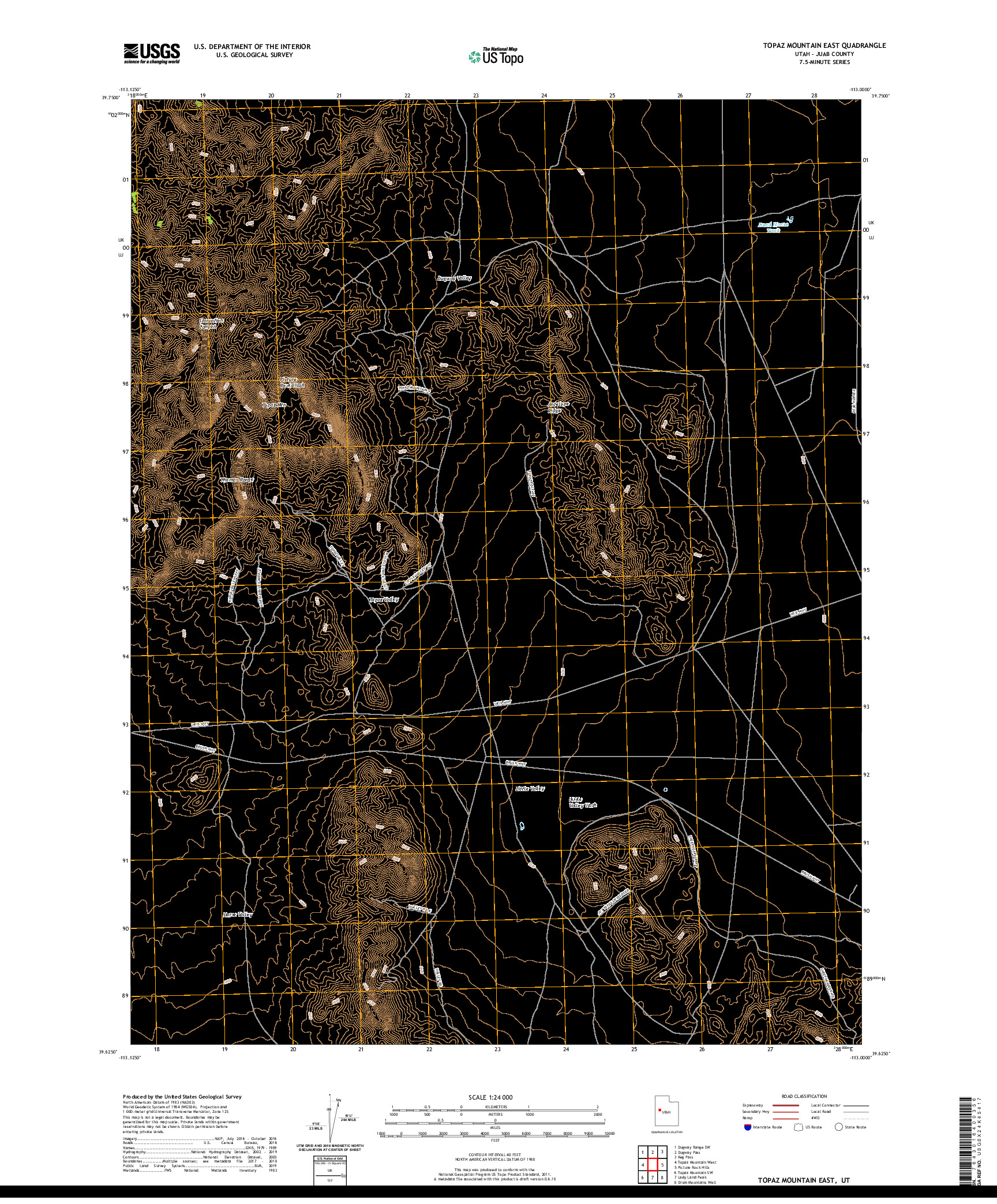 USGS US TOPO 7.5-MINUTE MAP FOR TOPAZ MOUNTAIN EAST, UT 2020