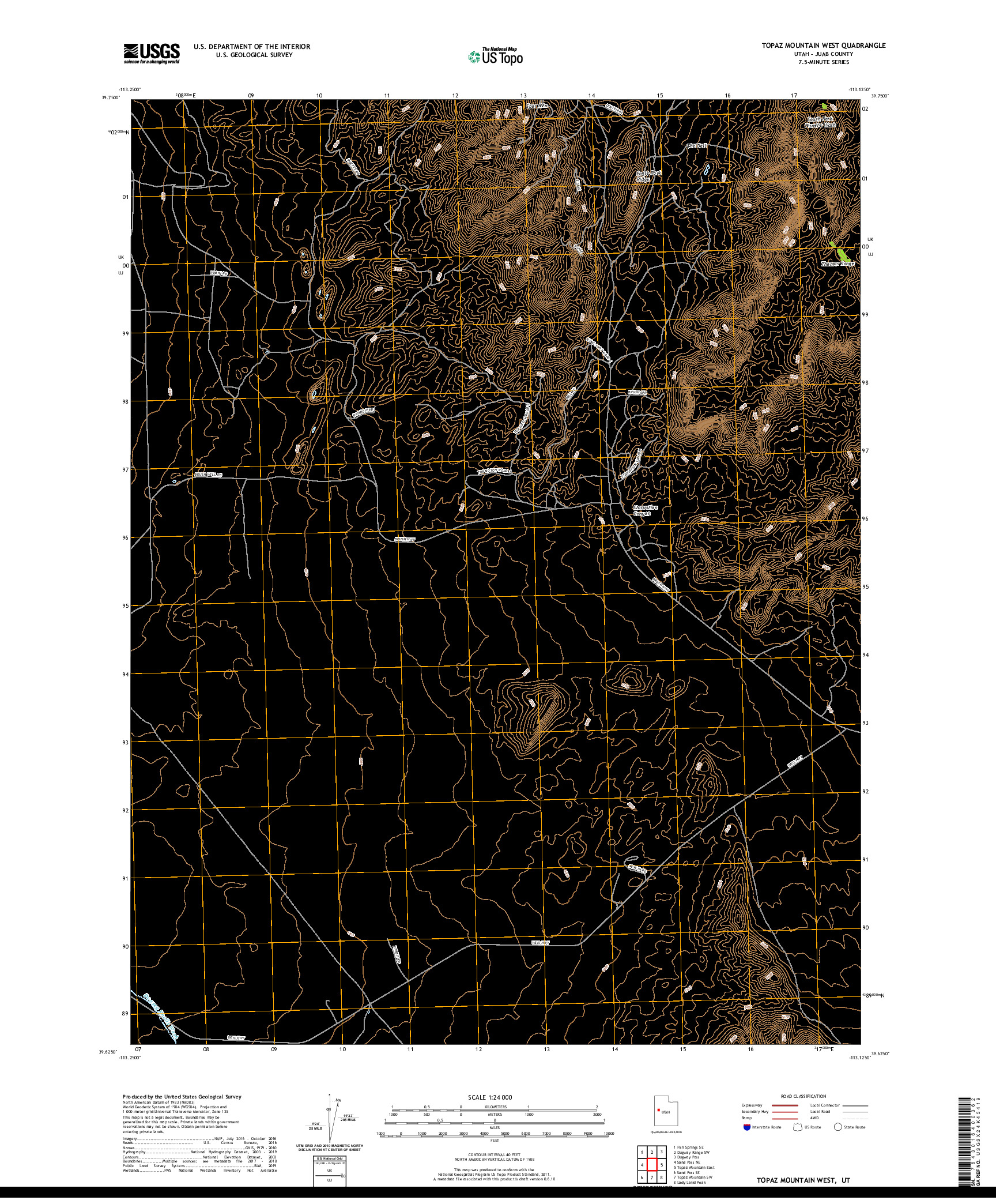 USGS US TOPO 7.5-MINUTE MAP FOR TOPAZ MOUNTAIN WEST, UT 2020