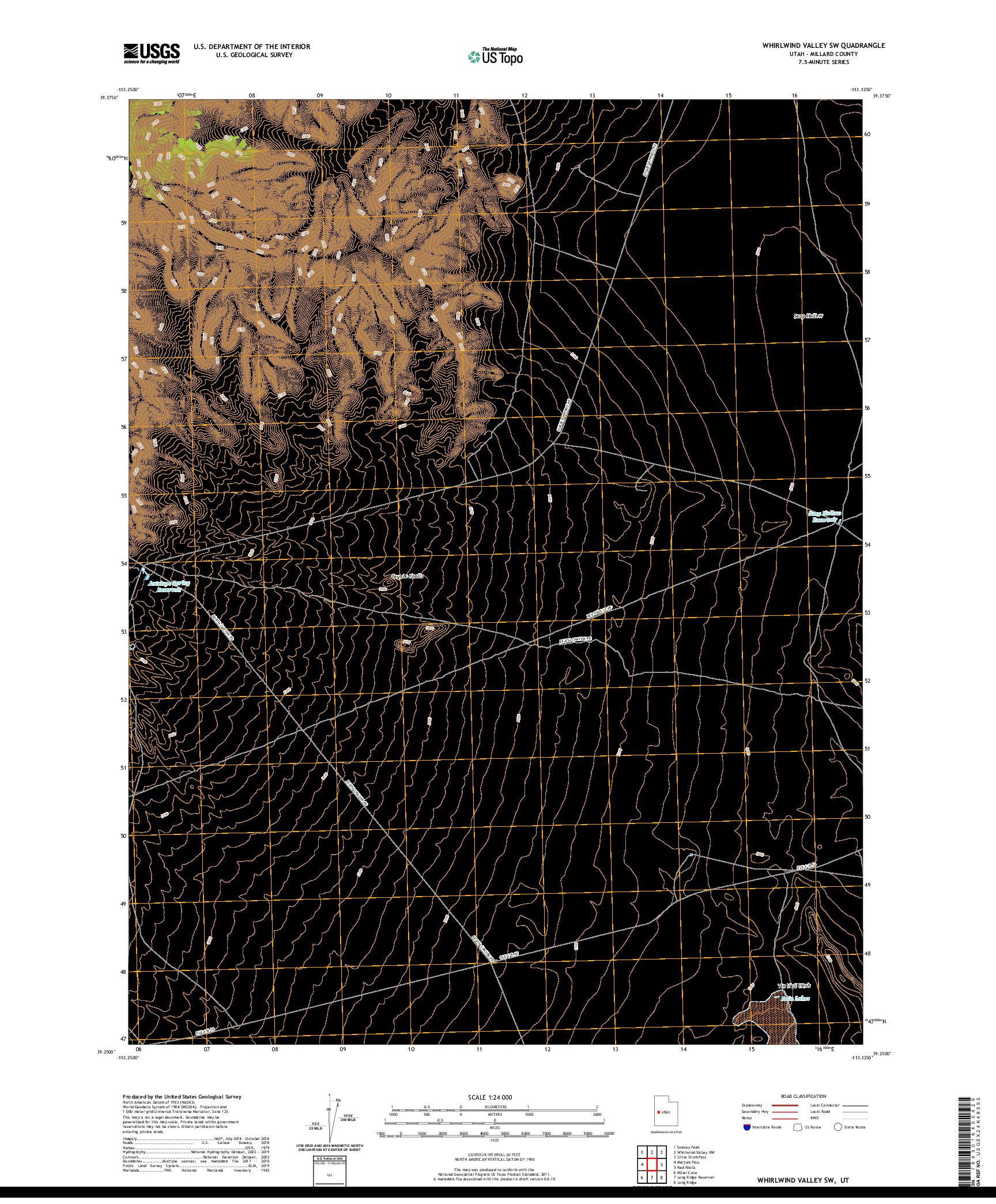 USGS US TOPO 7.5-MINUTE MAP FOR WHIRLWIND VALLEY SW, UT 2020