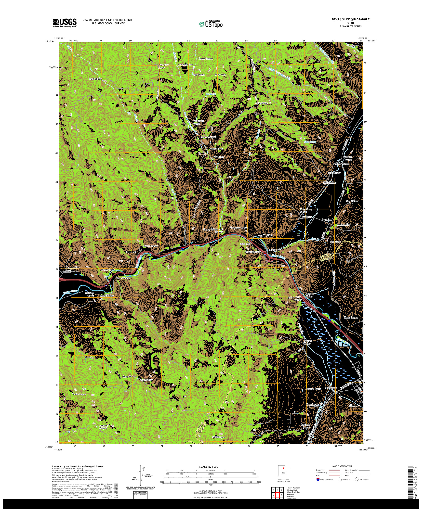 USGS US TOPO 7.5-MINUTE MAP FOR DEVILS SLIDE, UT 2020