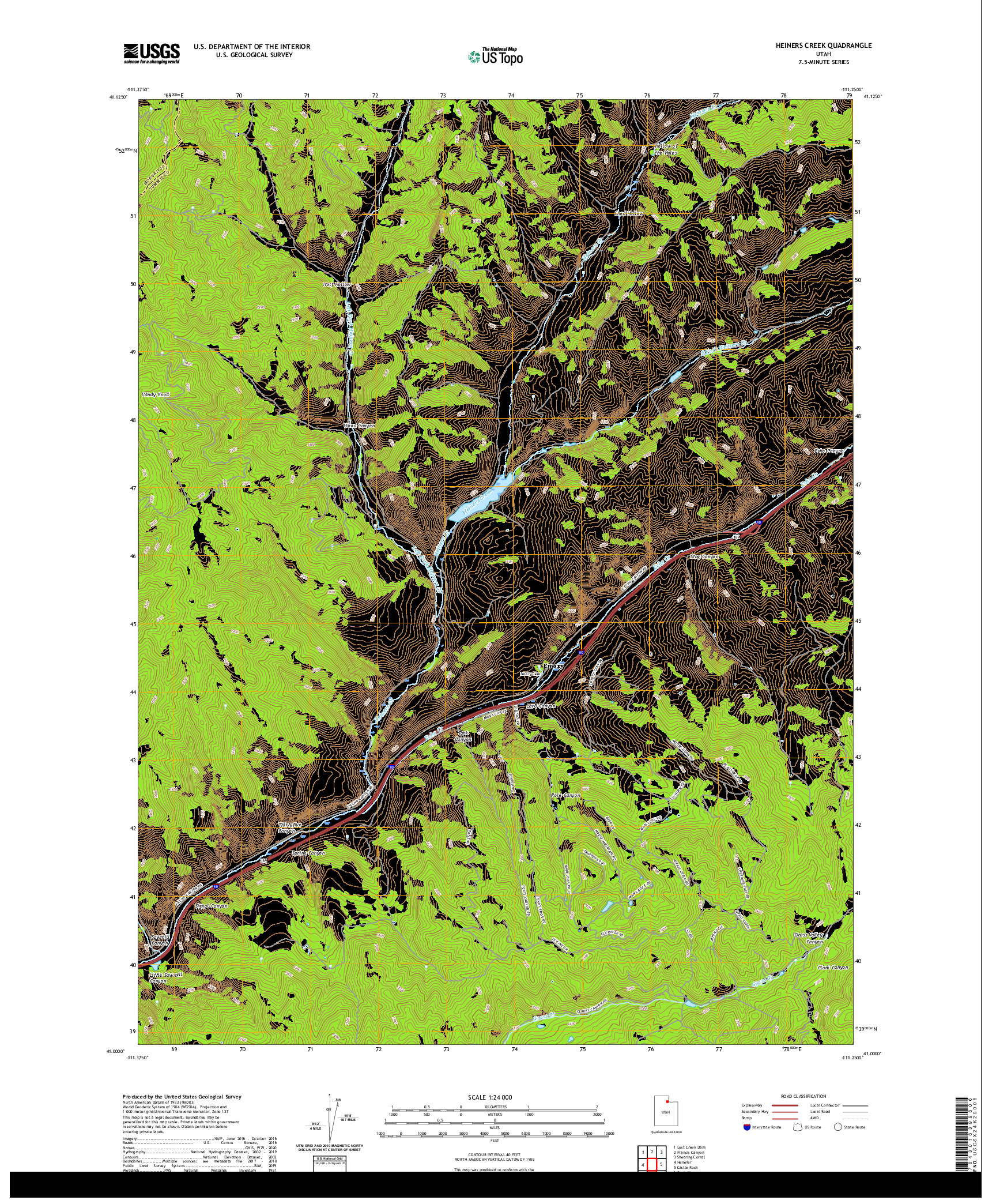 USGS US TOPO 7.5-MINUTE MAP FOR HEINERS CREEK, UT 2020