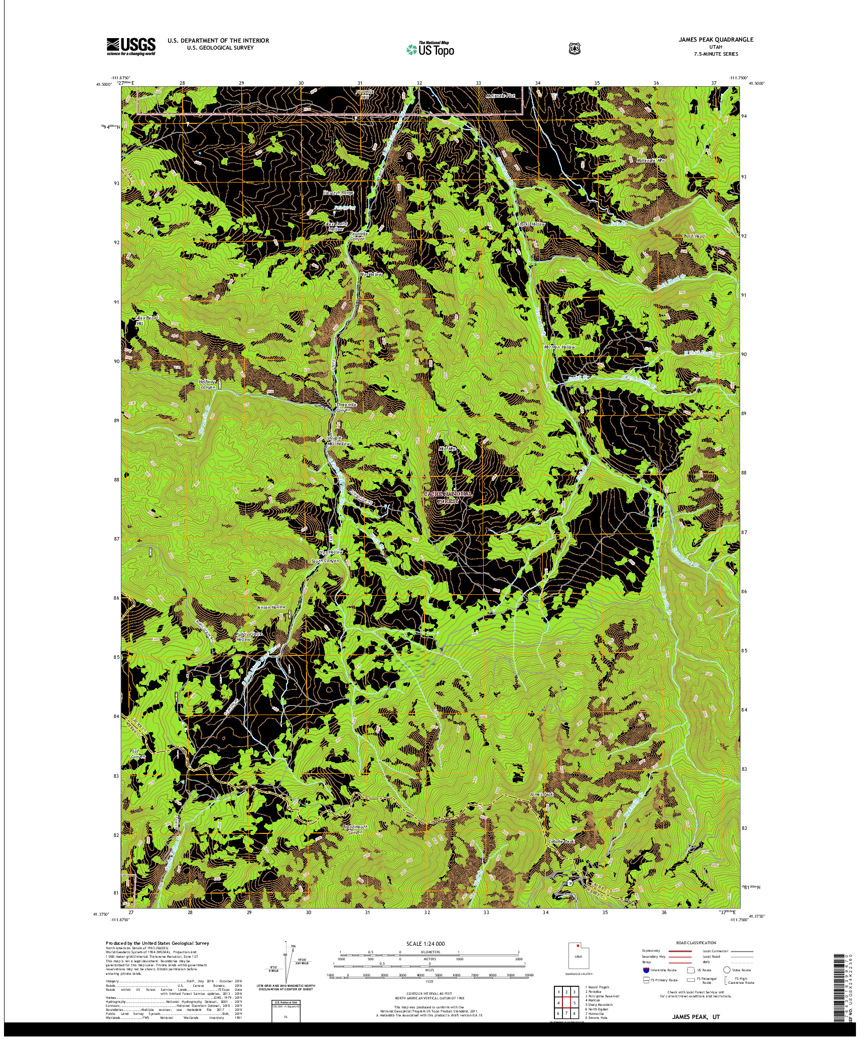 USGS US TOPO 7.5-MINUTE MAP FOR JAMES PEAK, UT 2020