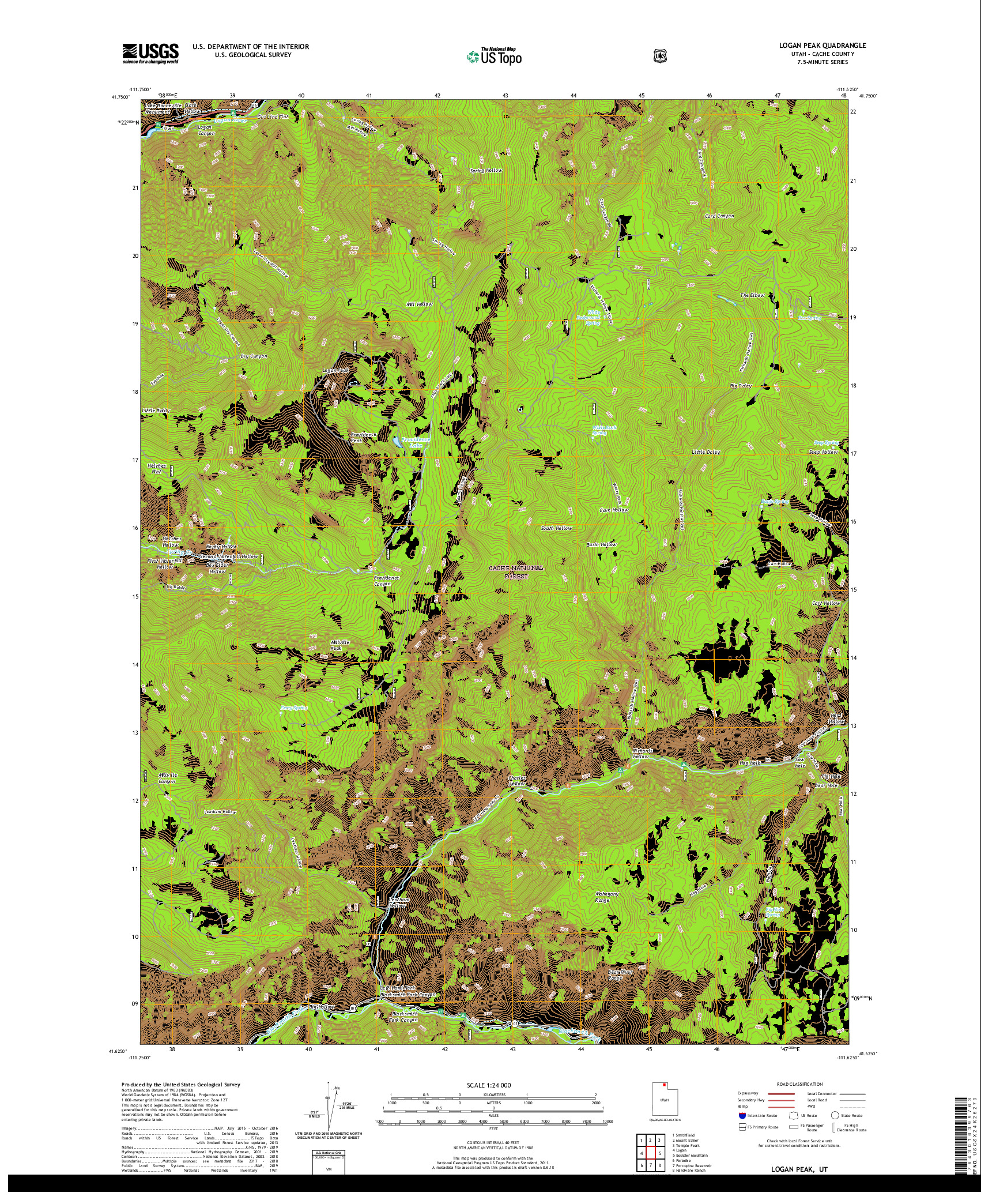 USGS US TOPO 7.5-MINUTE MAP FOR LOGAN PEAK, UT 2020