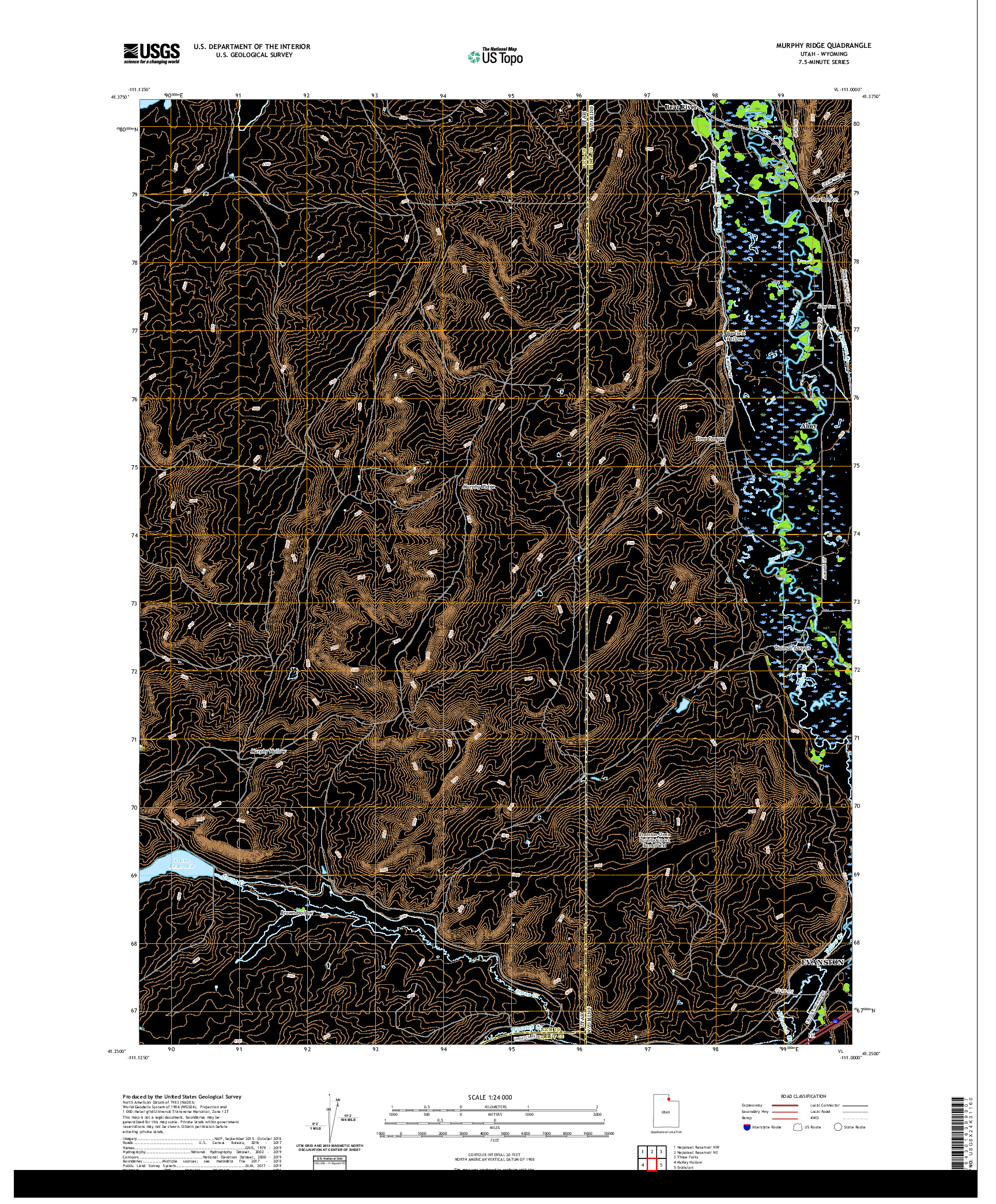 USGS US TOPO 7.5-MINUTE MAP FOR MURPHY RIDGE, UT,WY 2020