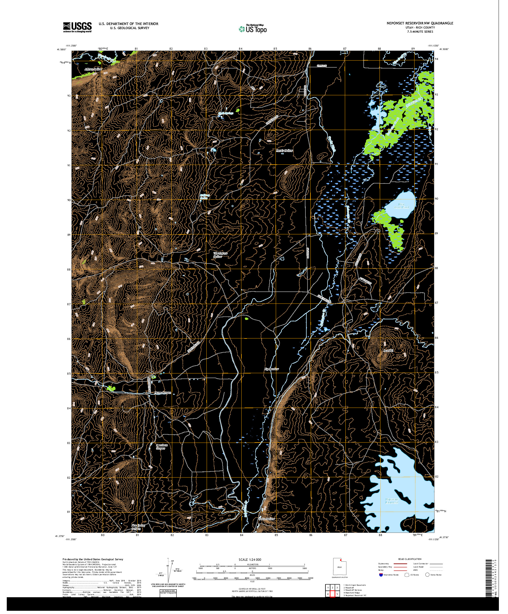 USGS US TOPO 7.5-MINUTE MAP FOR NEPONSET RESERVOIR NW, UT 2020