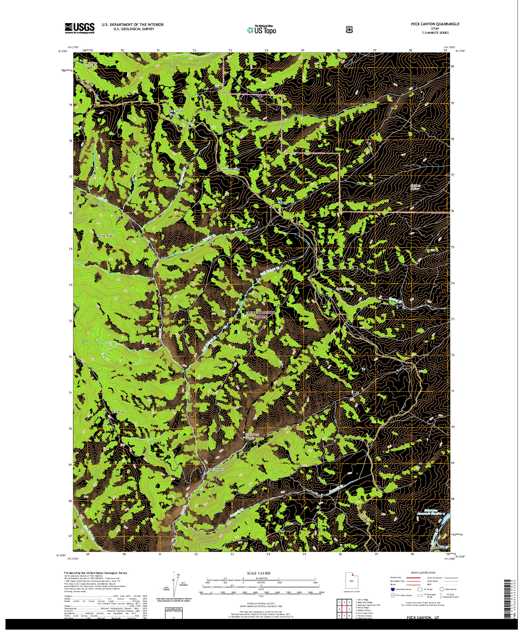 USGS US TOPO 7.5-MINUTE MAP FOR PECK CANYON, UT 2020