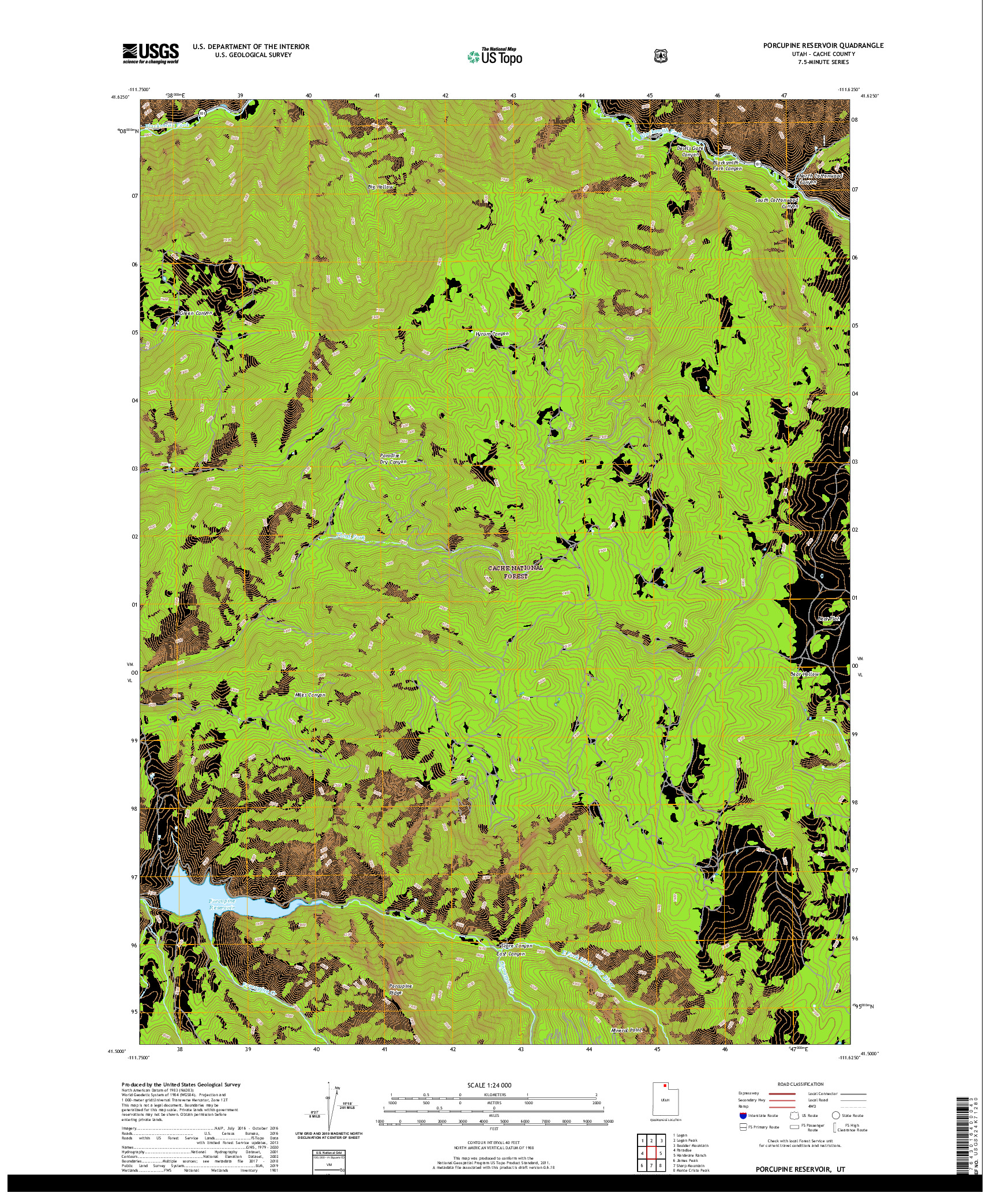 USGS US TOPO 7.5-MINUTE MAP FOR PORCUPINE RESERVOIR, UT 2020