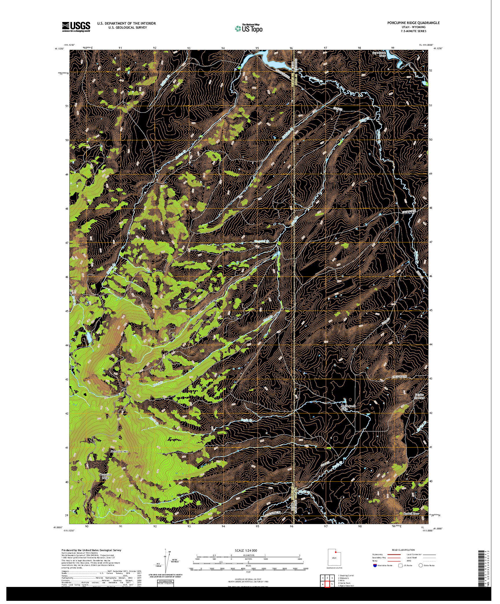 USGS US TOPO 7.5-MINUTE MAP FOR PORCUPINE RIDGE, UT,WY 2020