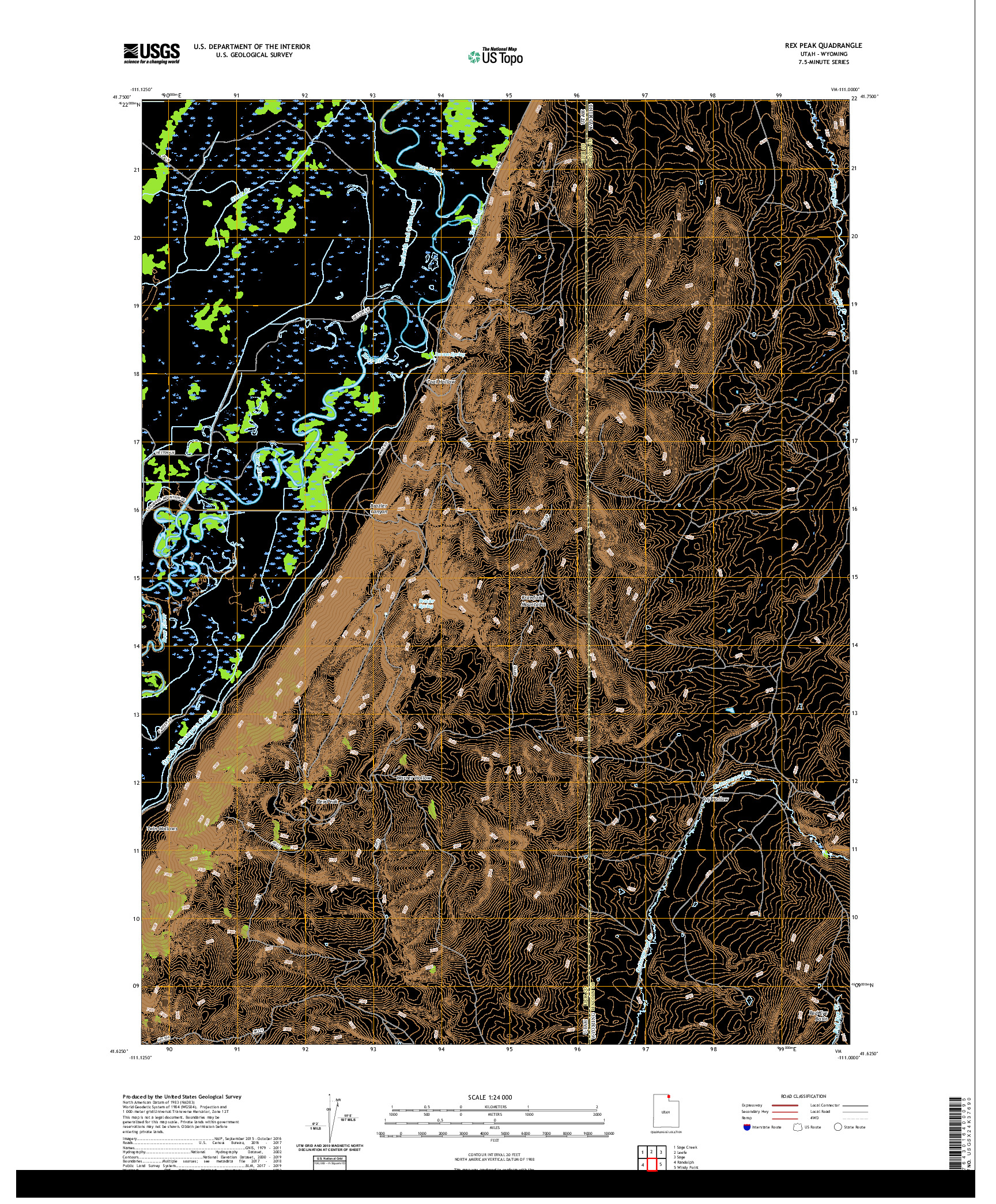 USGS US TOPO 7.5-MINUTE MAP FOR REX PEAK, UT,WY 2020