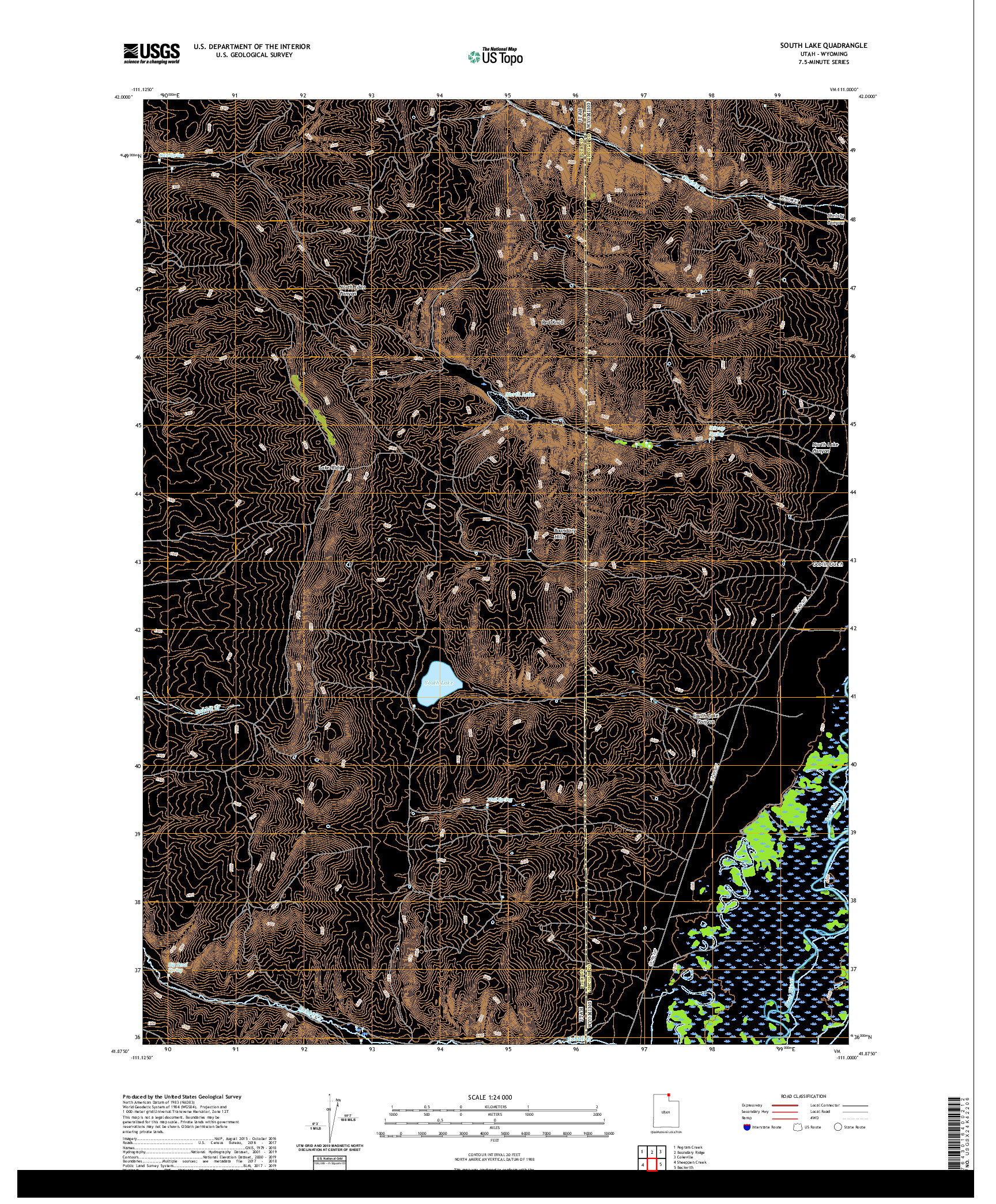 USGS US TOPO 7.5-MINUTE MAP FOR SOUTH LAKE, UT,WY 2020