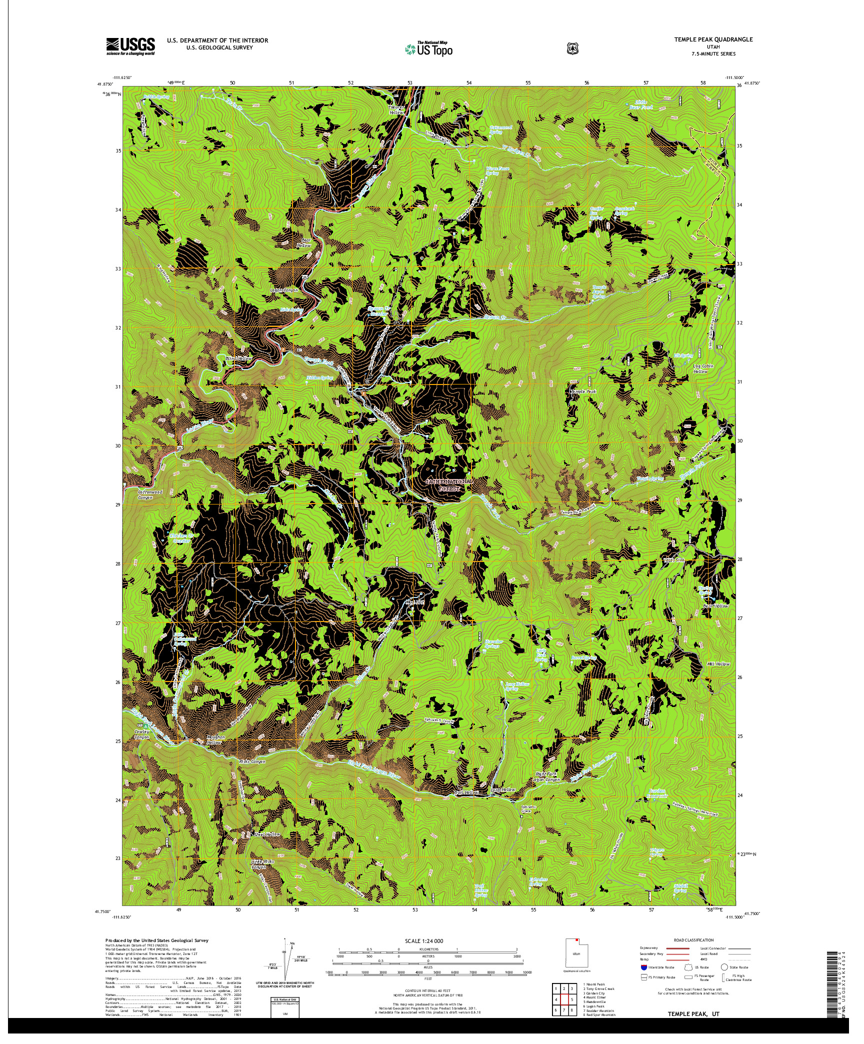 USGS US TOPO 7.5-MINUTE MAP FOR TEMPLE PEAK, UT 2020