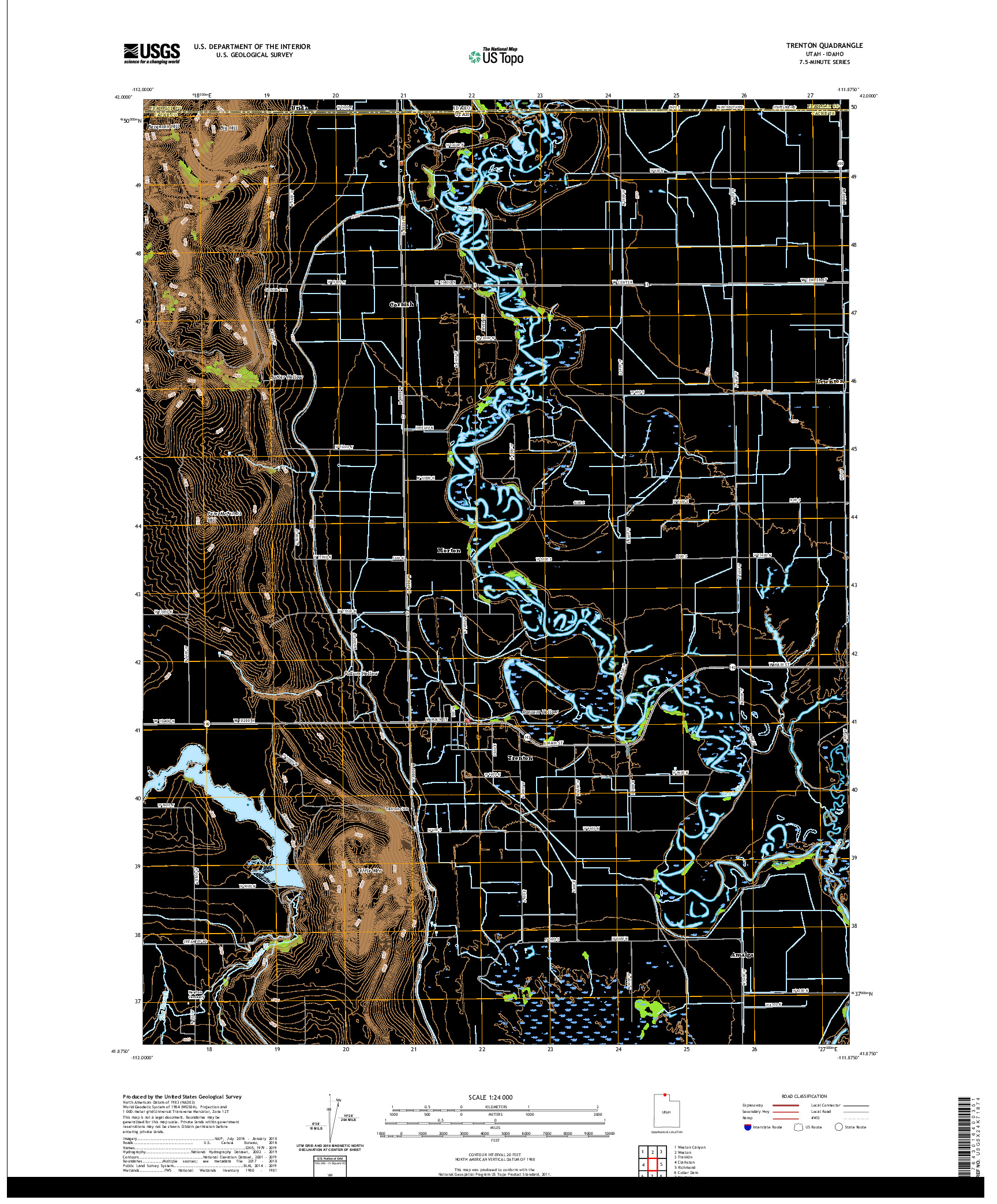 USGS US TOPO 7.5-MINUTE MAP FOR TRENTON, UT,ID 2020