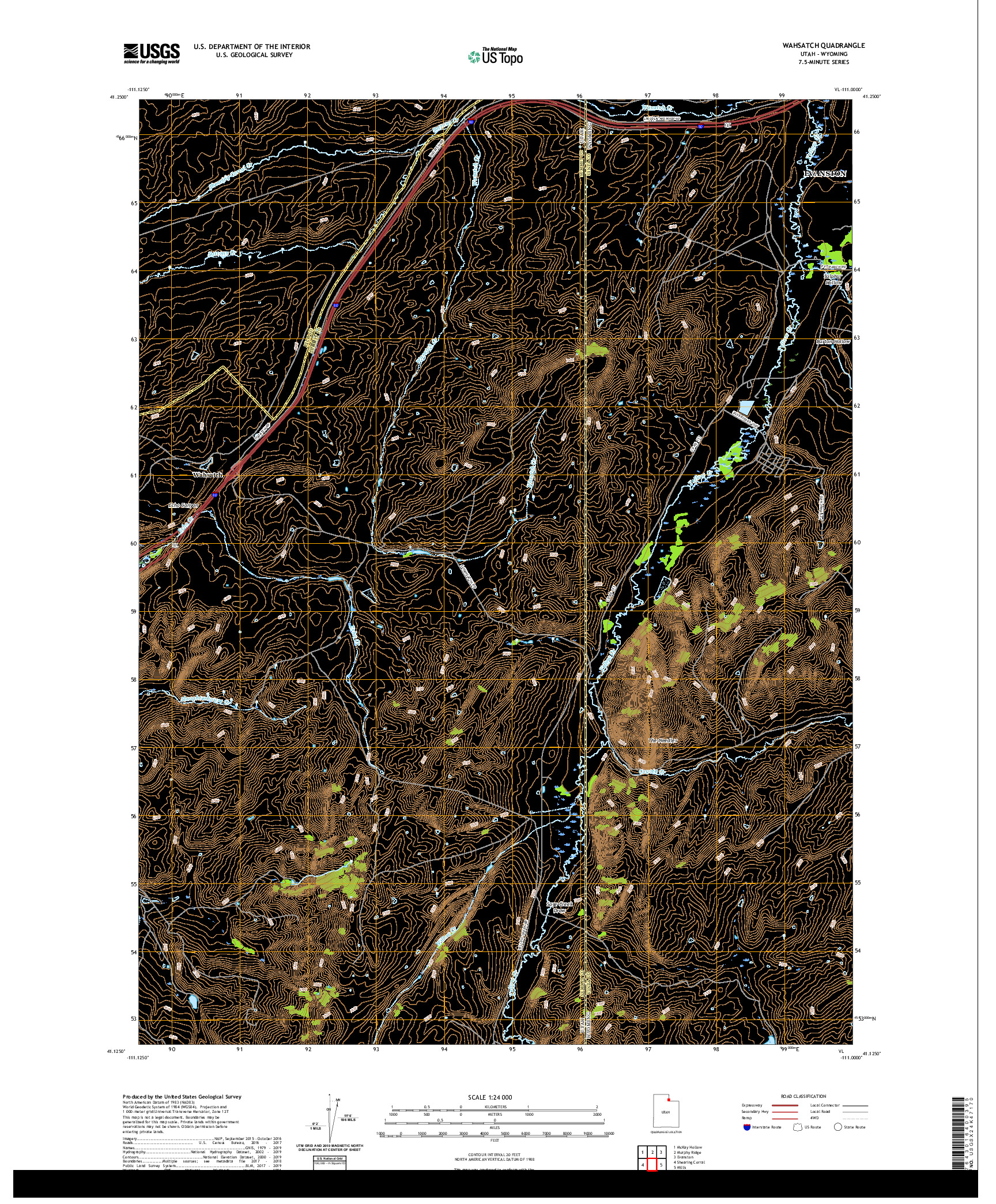 USGS US TOPO 7.5-MINUTE MAP FOR WAHSATCH, UT,WY 2020