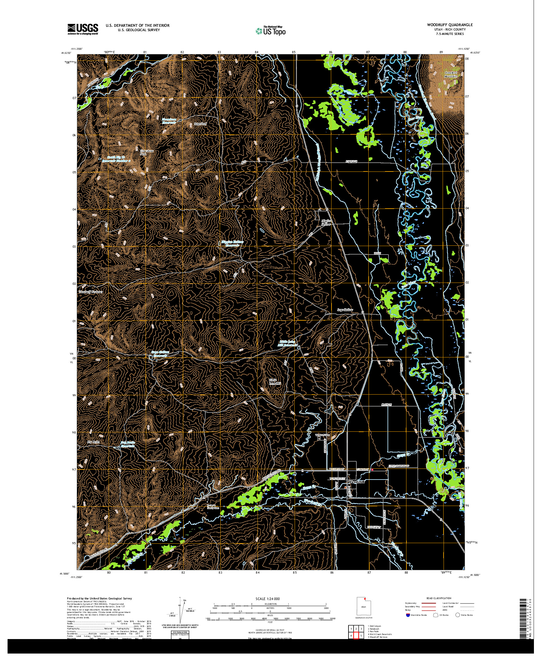 USGS US TOPO 7.5-MINUTE MAP FOR WOODRUFF, UT 2020