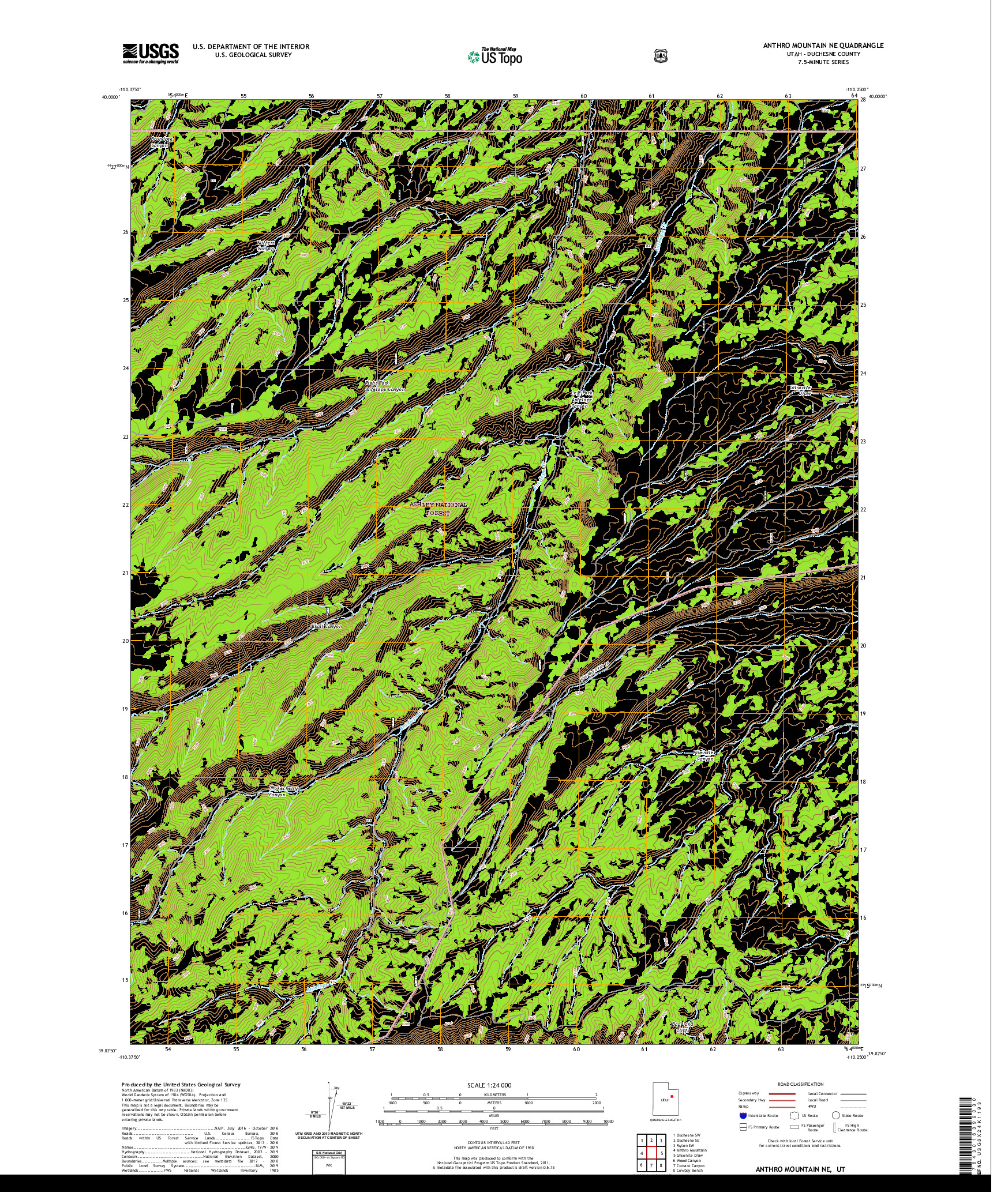 USGS US TOPO 7.5-MINUTE MAP FOR ANTHRO MOUNTAIN NE, UT 2020