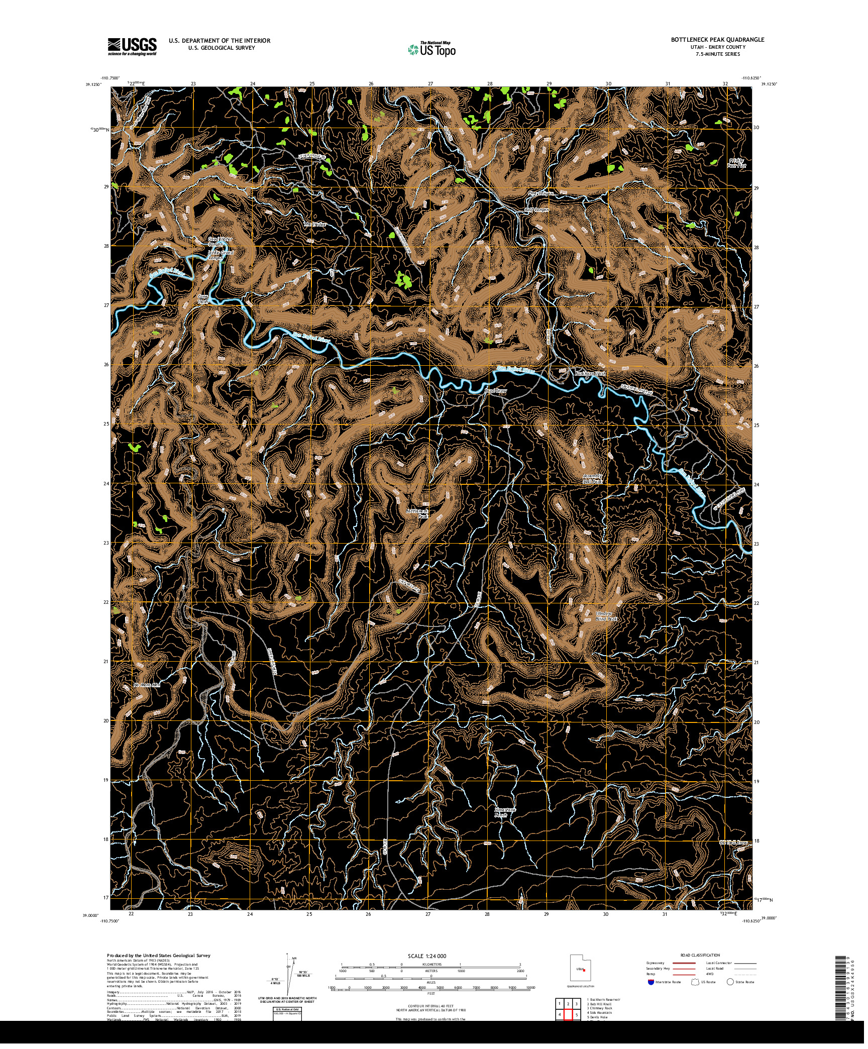 USGS US TOPO 7.5-MINUTE MAP FOR BOTTLENECK PEAK, UT 2020