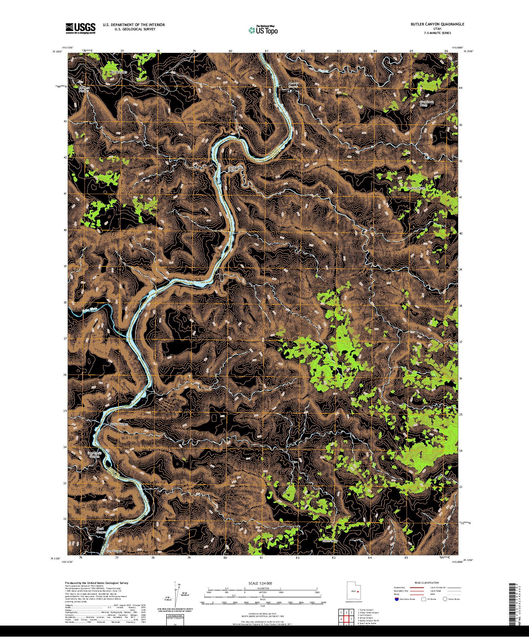USGS US TOPO 7.5-MINUTE MAP FOR BUTLER CANYON, UT 2020