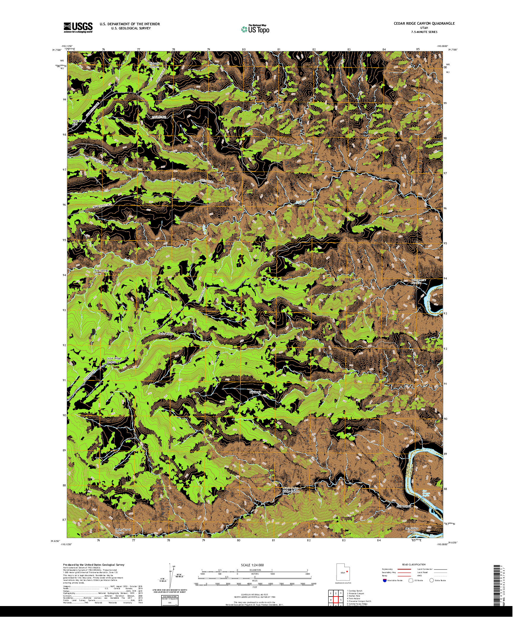 USGS US TOPO 7.5-MINUTE MAP FOR CEDAR RIDGE CANYON, UT 2020