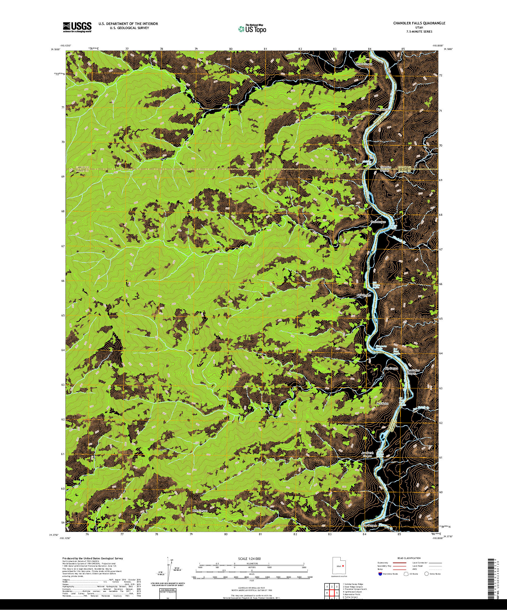 USGS US TOPO 7.5-MINUTE MAP FOR CHANDLER FALLS, UT 2020