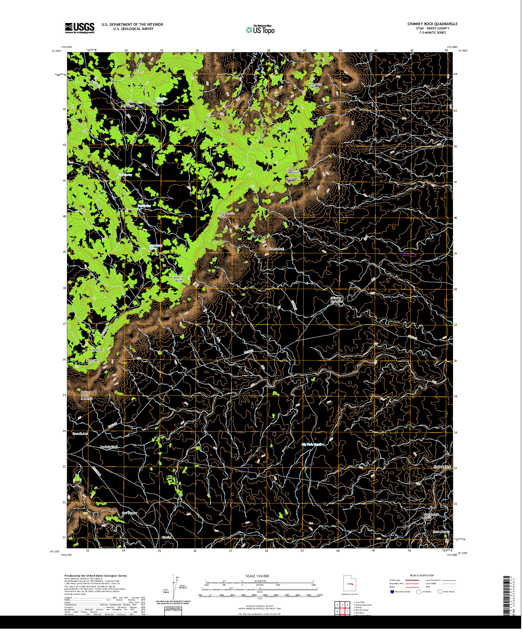 USGS US TOPO 7.5-MINUTE MAP FOR CHIMNEY ROCK, UT 2020