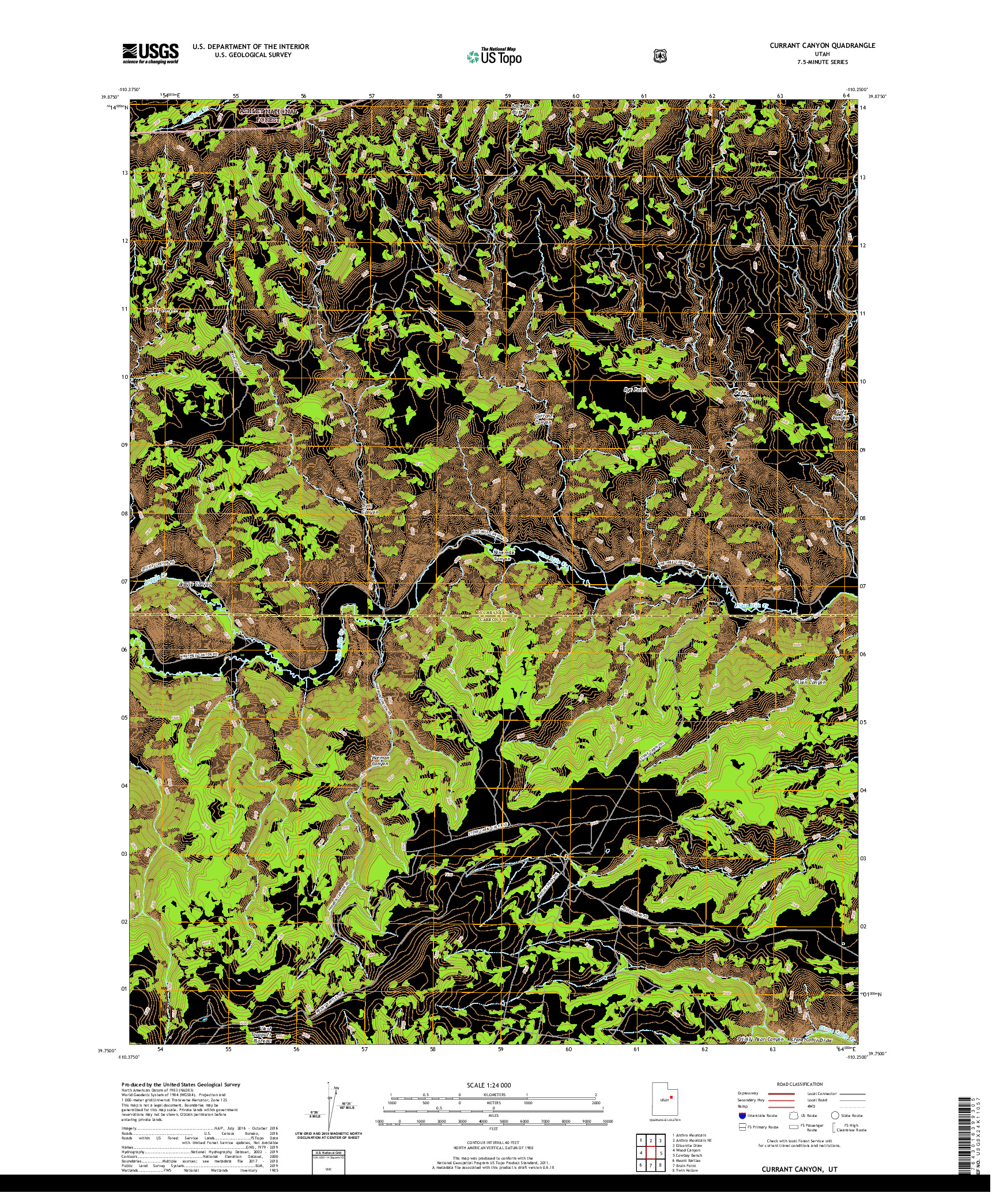 USGS US TOPO 7.5-MINUTE MAP FOR CURRANT CANYON, UT 2020