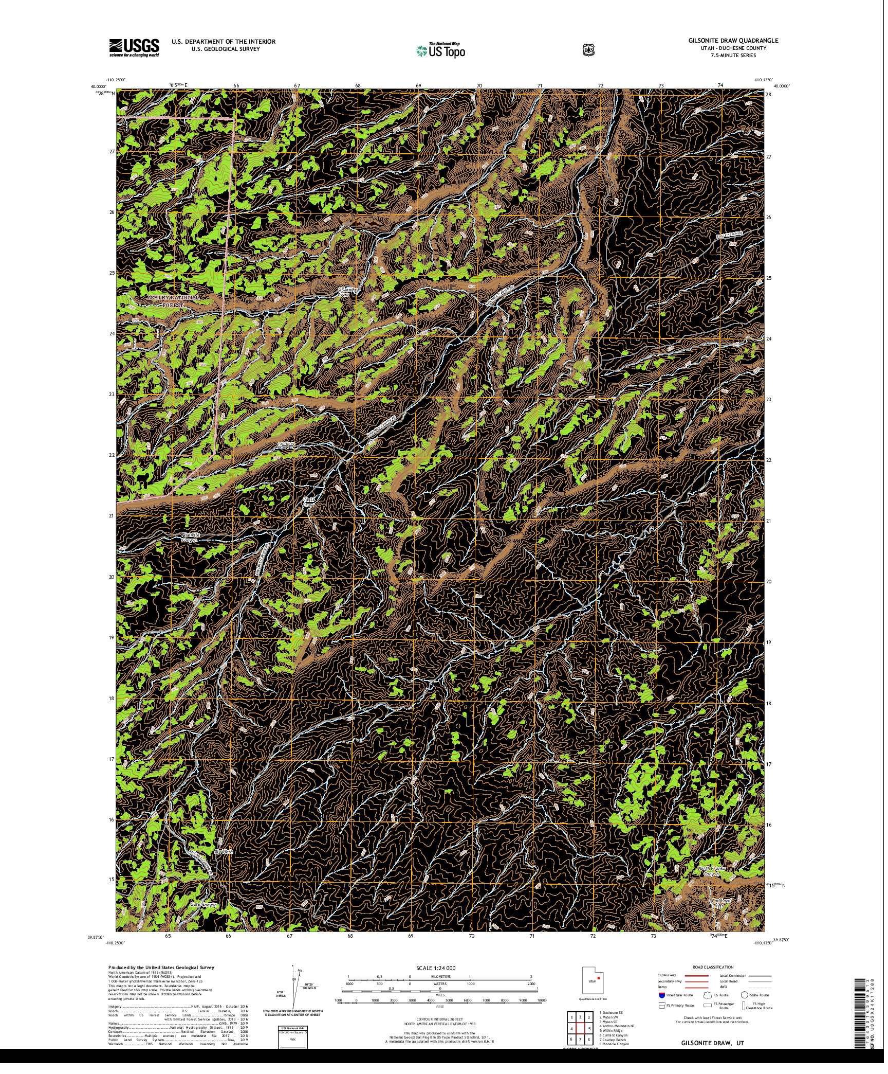 USGS US TOPO 7.5-MINUTE MAP FOR GILSONITE DRAW, UT 2020