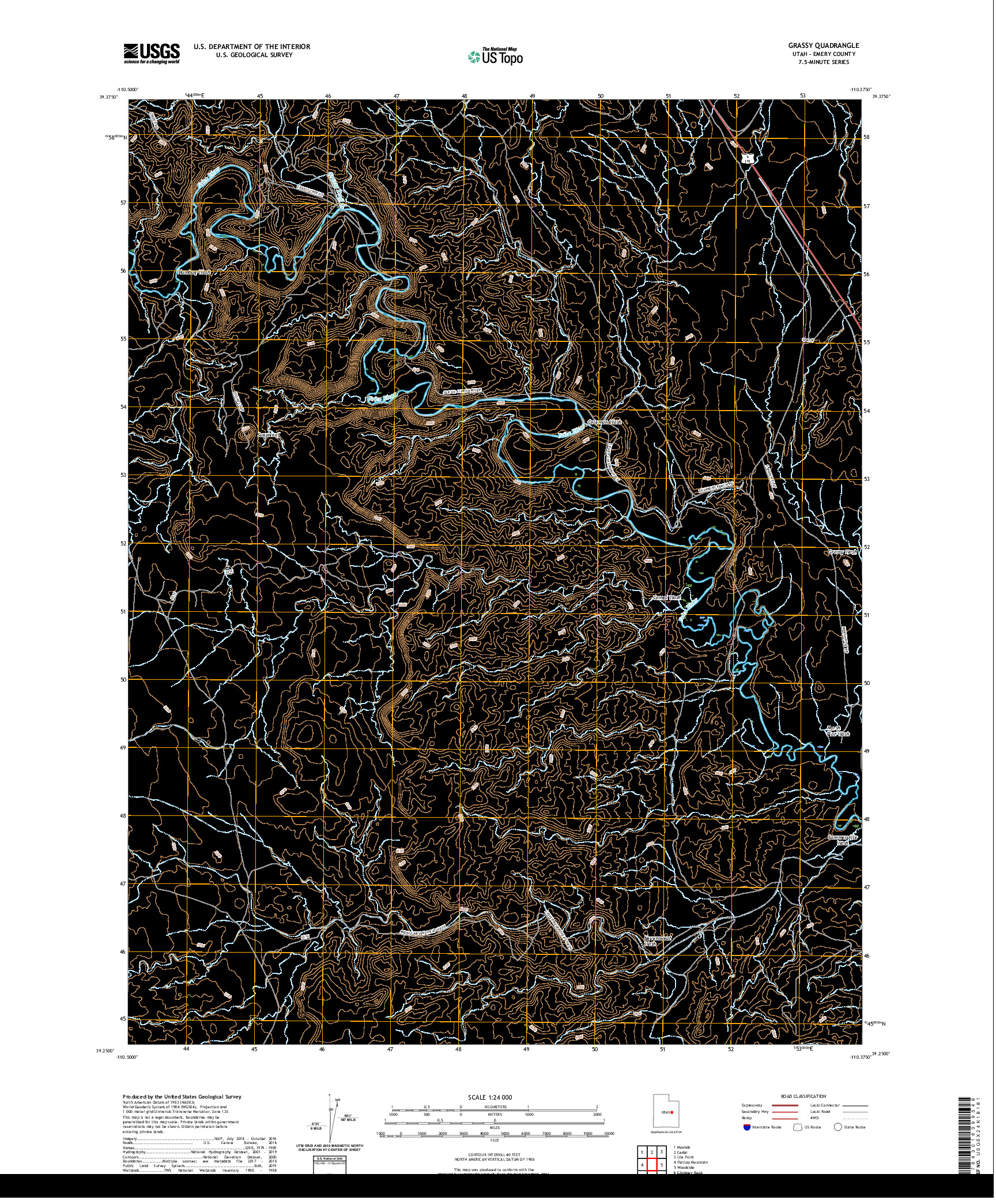 USGS US TOPO 7.5-MINUTE MAP FOR GRASSY, UT 2020