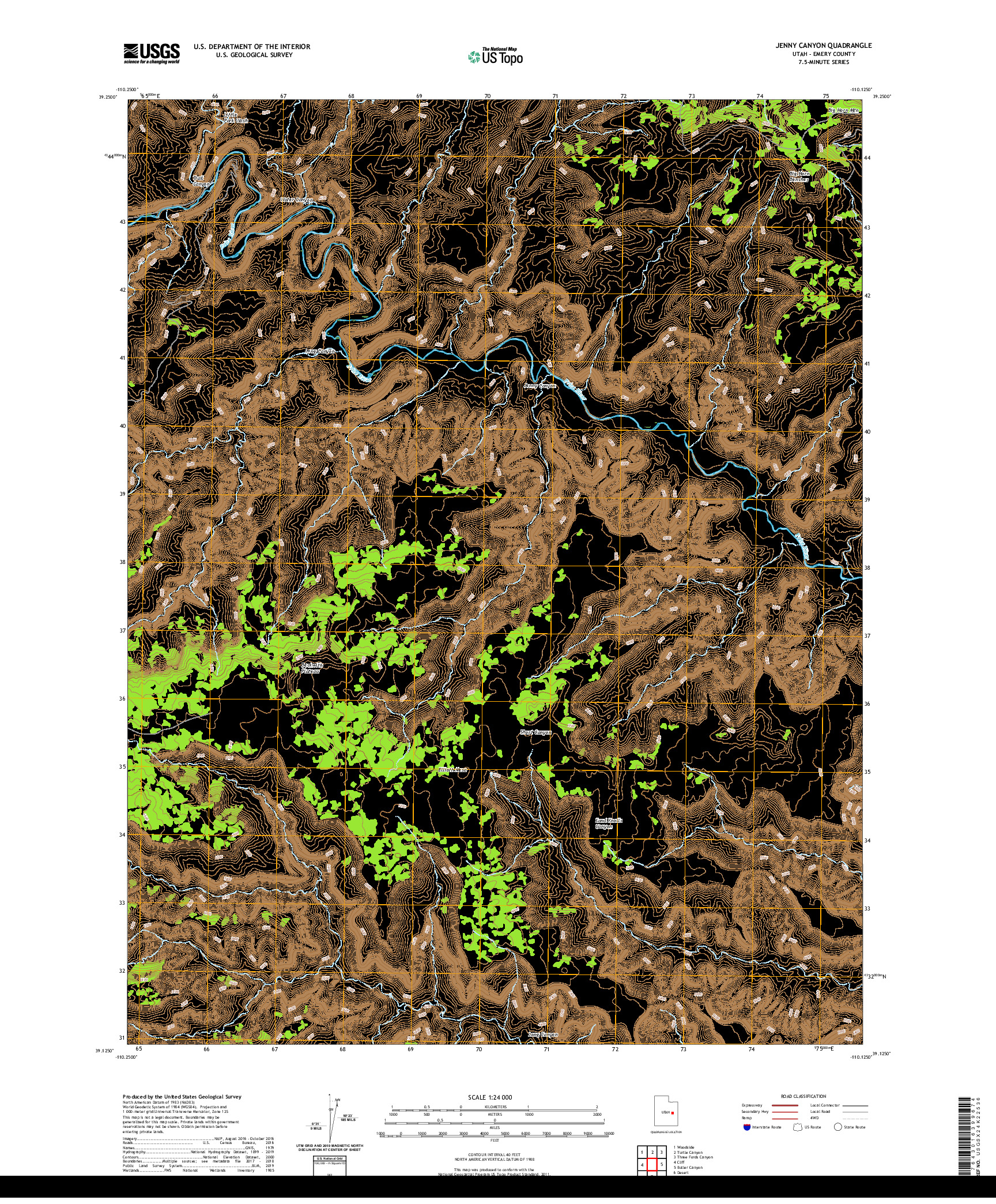 USGS US TOPO 7.5-MINUTE MAP FOR JENNY CANYON, UT 2020