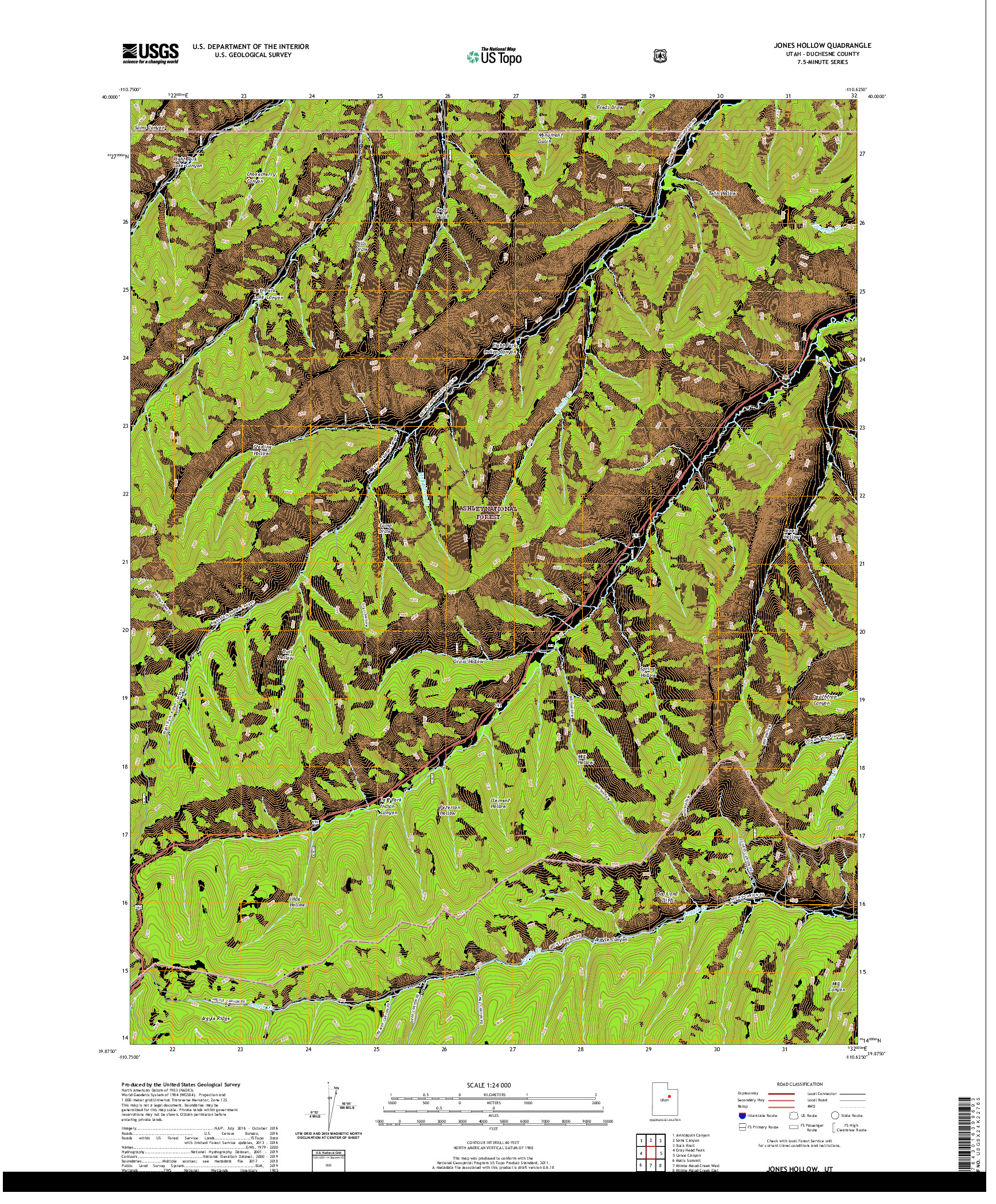 USGS US TOPO 7.5-MINUTE MAP FOR JONES HOLLOW, UT 2020