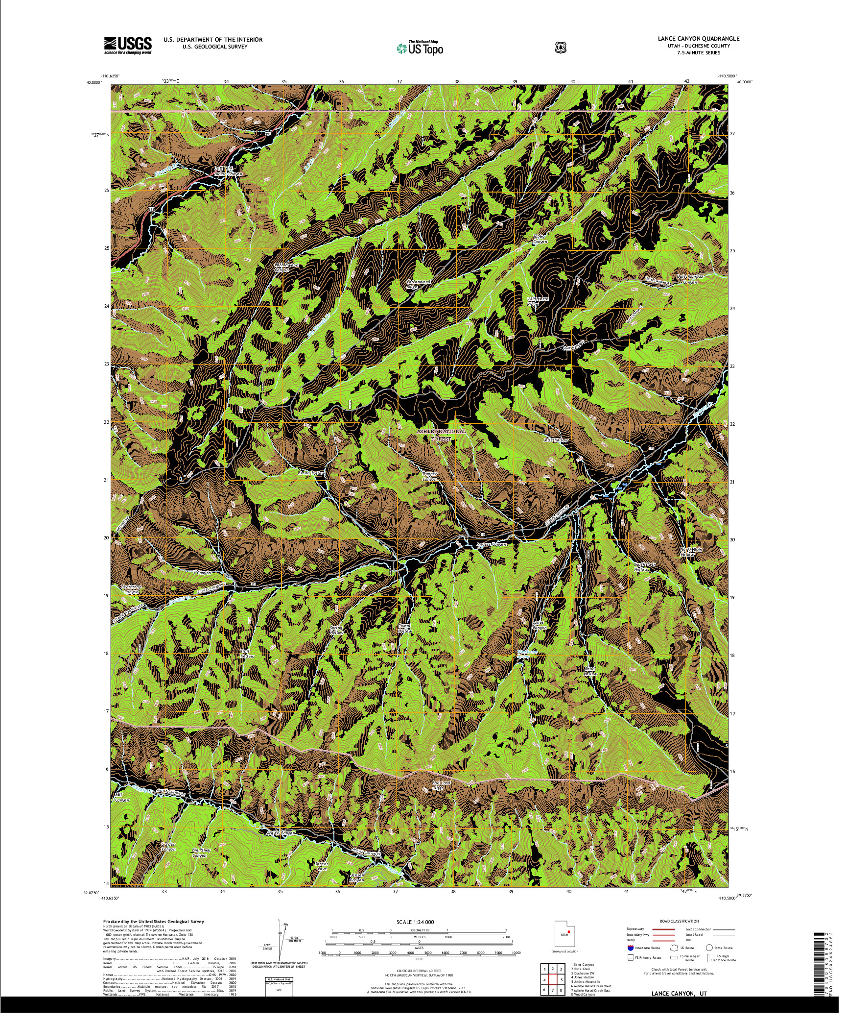 USGS US TOPO 7.5-MINUTE MAP FOR LANCE CANYON, UT 2020