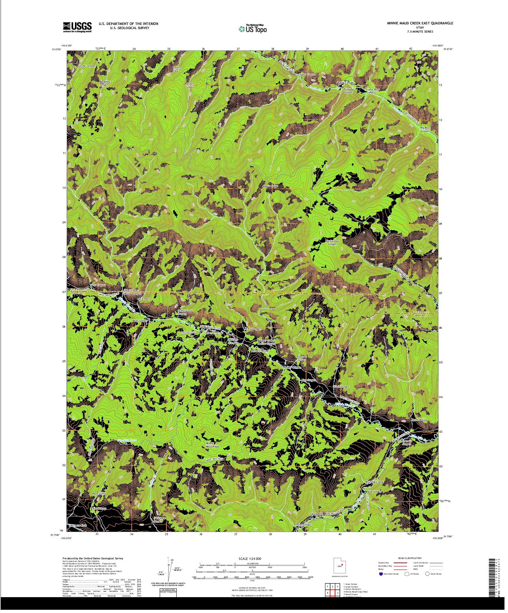 USGS US TOPO 7.5-MINUTE MAP FOR MINNIE MAUD CREEK EAST, UT 2020